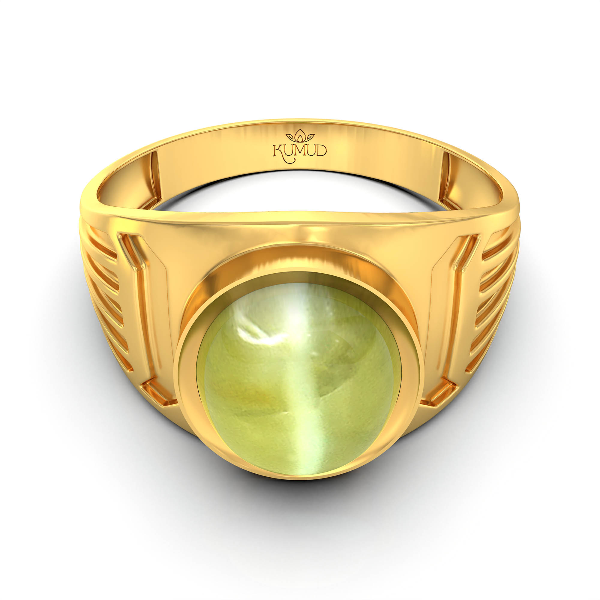 Cat's Eye (Lehsunia) Ring for Men in 22K Yellow Gold – Oval Cabochon 9x8 mm, Bezel Setting, 4 g (Design KF-19) thumbnail