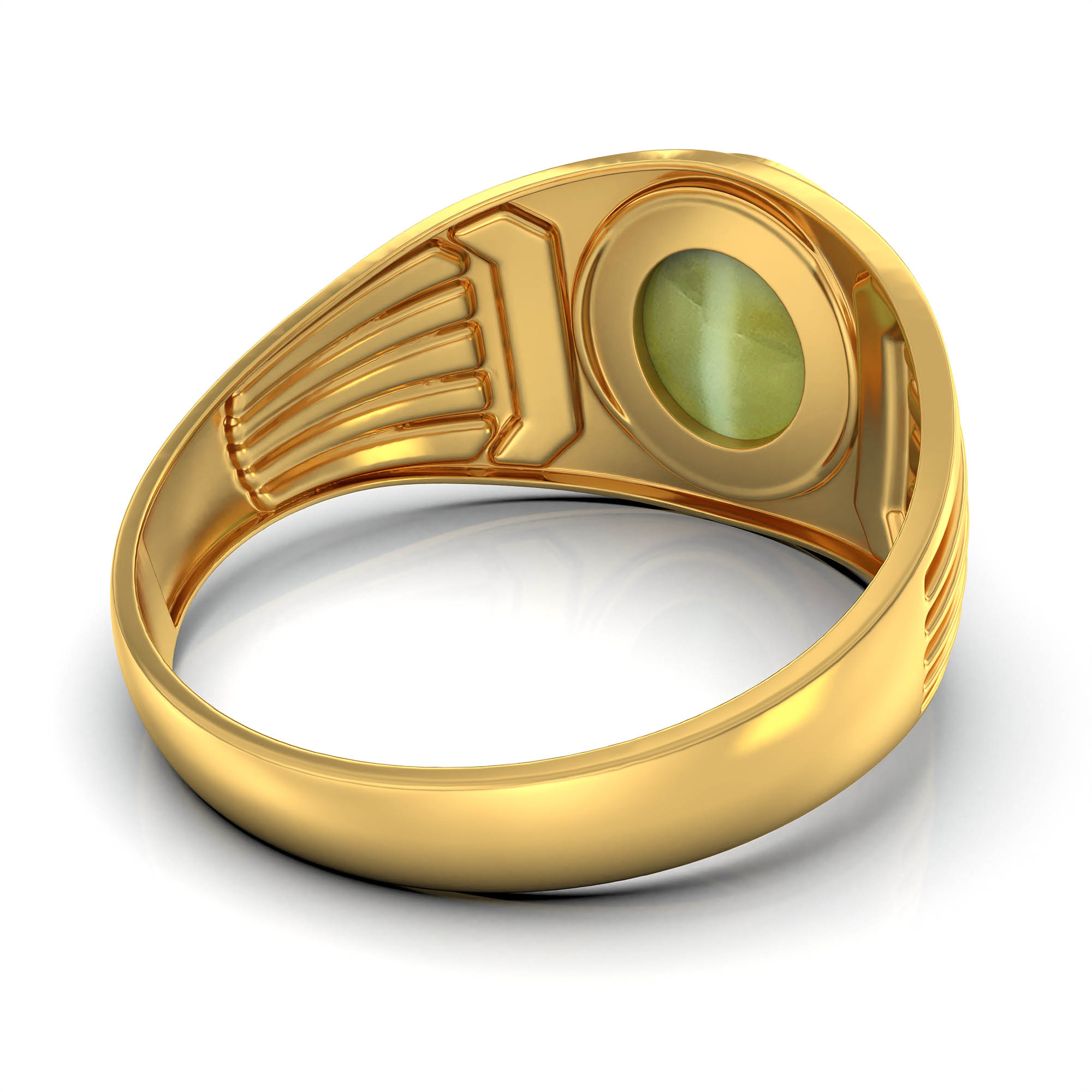 Cat's Eye (Lehsunia) Ring for Men in 22K Yellow Gold – Oval Cabochon 9x8 mm, Bezel Setting, 4 g (Design KF-19) thumbnail