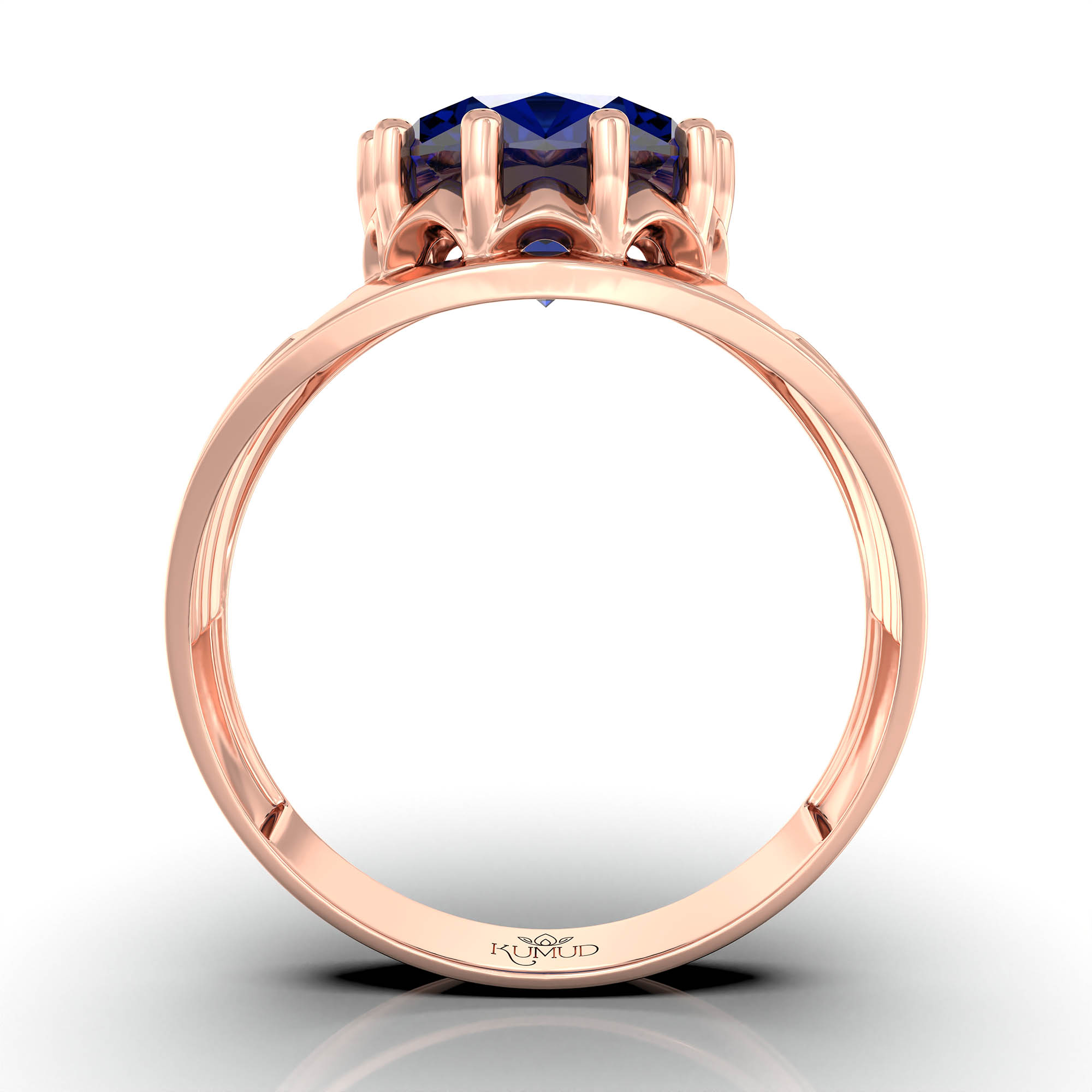 Blue Sapphire (Neelam) Ring for Men in 18K Rose Gold – Oval 11x9 mm, Prong Setting, 4 g (Design KF-19) thumbnail