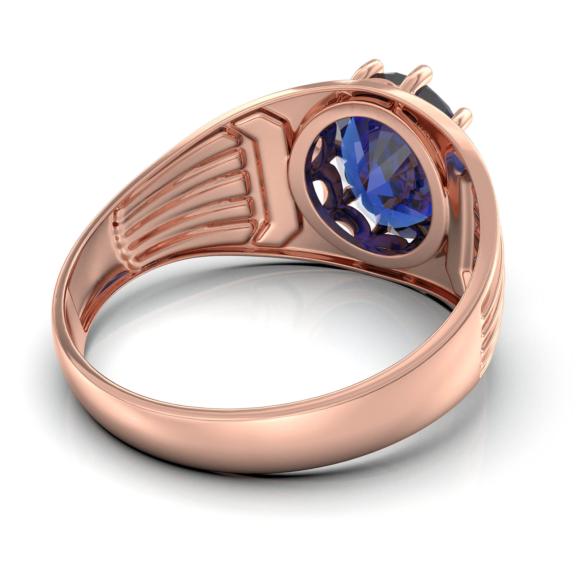 Blue Sapphire (Neelam) Ring for Men in 18K Rose Gold – Oval 11x9 mm, Prong Setting, 4 g (Design KF-19) thumbnail