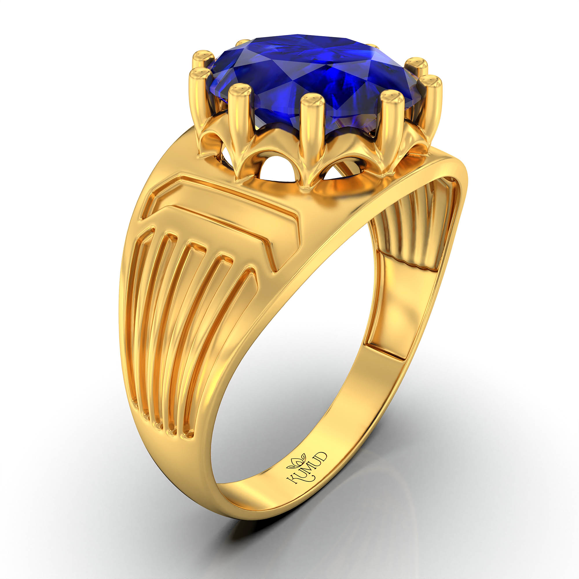 Blue Sapphire (Neelam) Ring for Men in 22K Yellow Gold – Oval 11x9 mm, Prong Setting, 4 g (Design KF-19) thumbnail