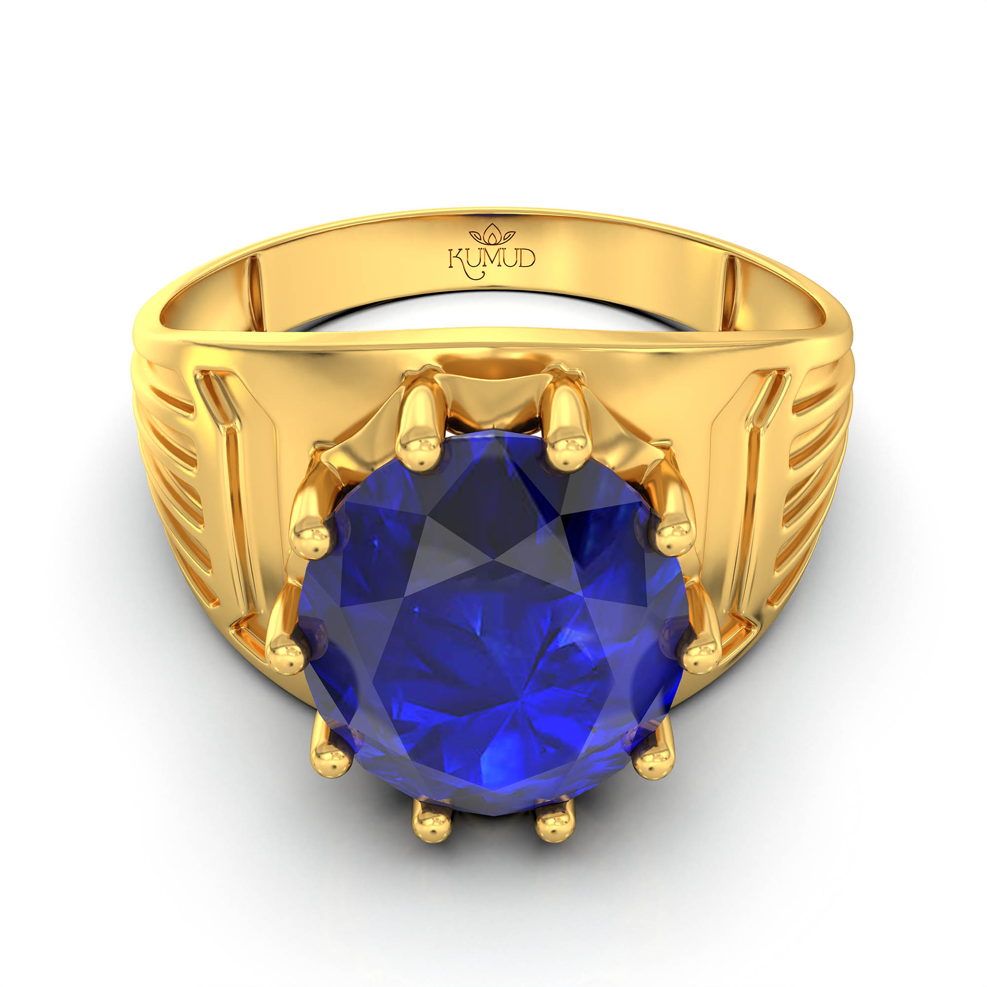 Blue Sapphire (Neelam) Ring for Men in 22K Yellow Gold – Oval 11x9 mm, Prong Setting, 4 g (Design KF-19) thumbnail