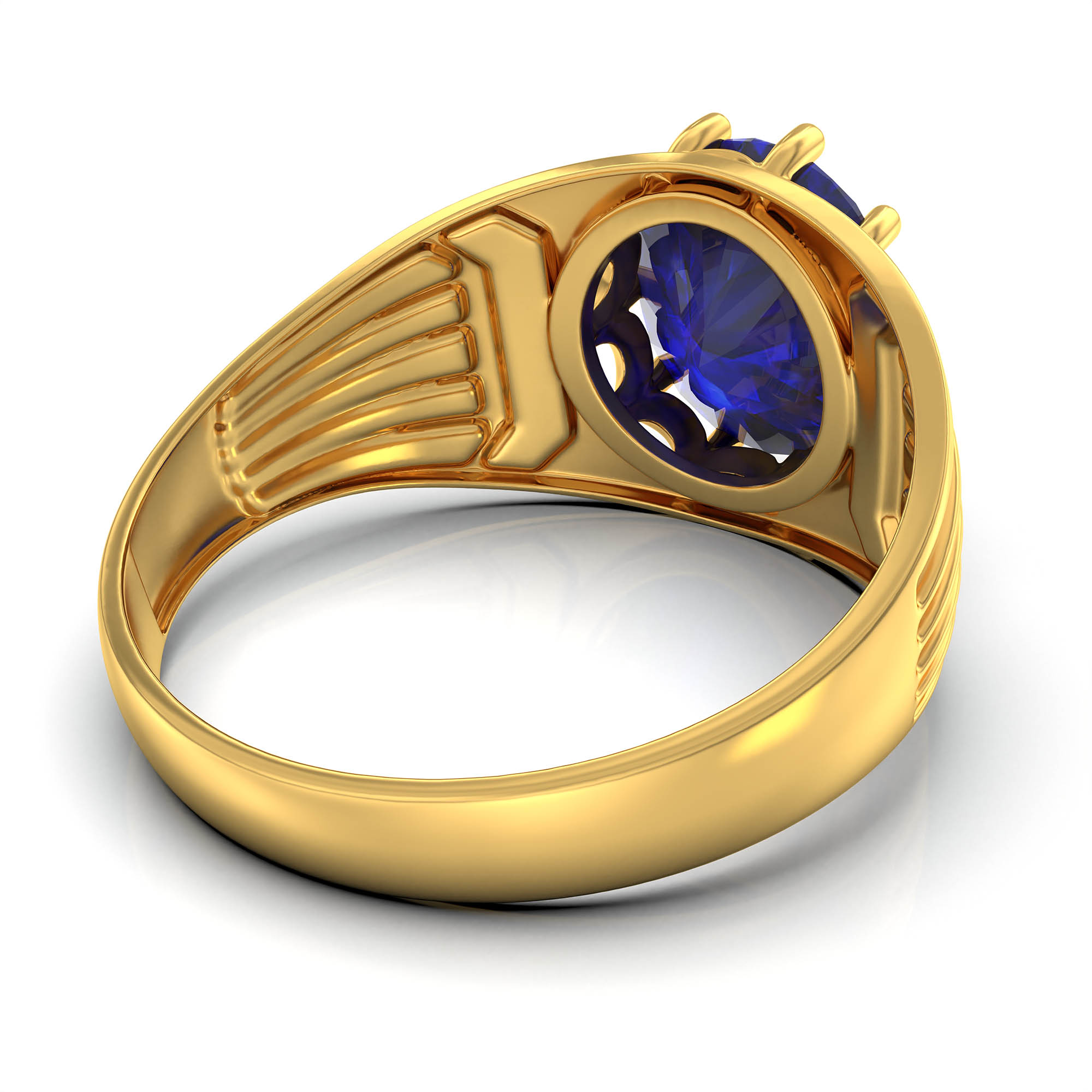 Blue Sapphire (Neelam) Ring for Men in 22K Yellow Gold – Oval 11x9 mm, Prong Setting, 4 g (Design KF-19) thumbnail
