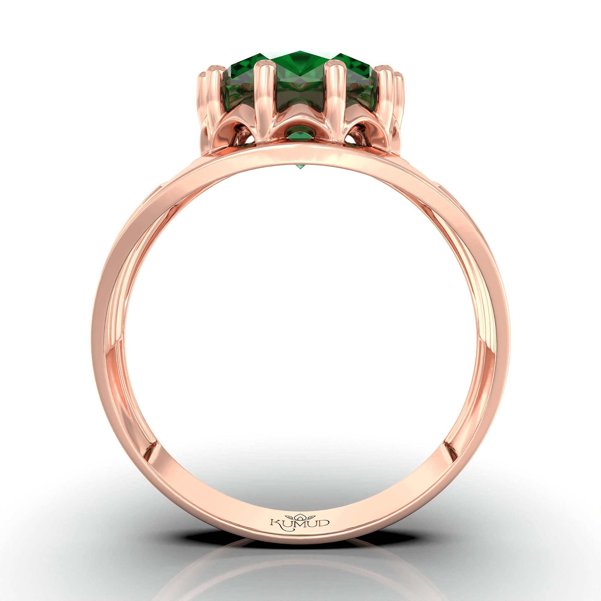 Emerald (Panna) Ring for Men in 18K Rose Gold – Oval 11x9 mm, Prong Setting, 4 g (Design KF-19) thumbnail