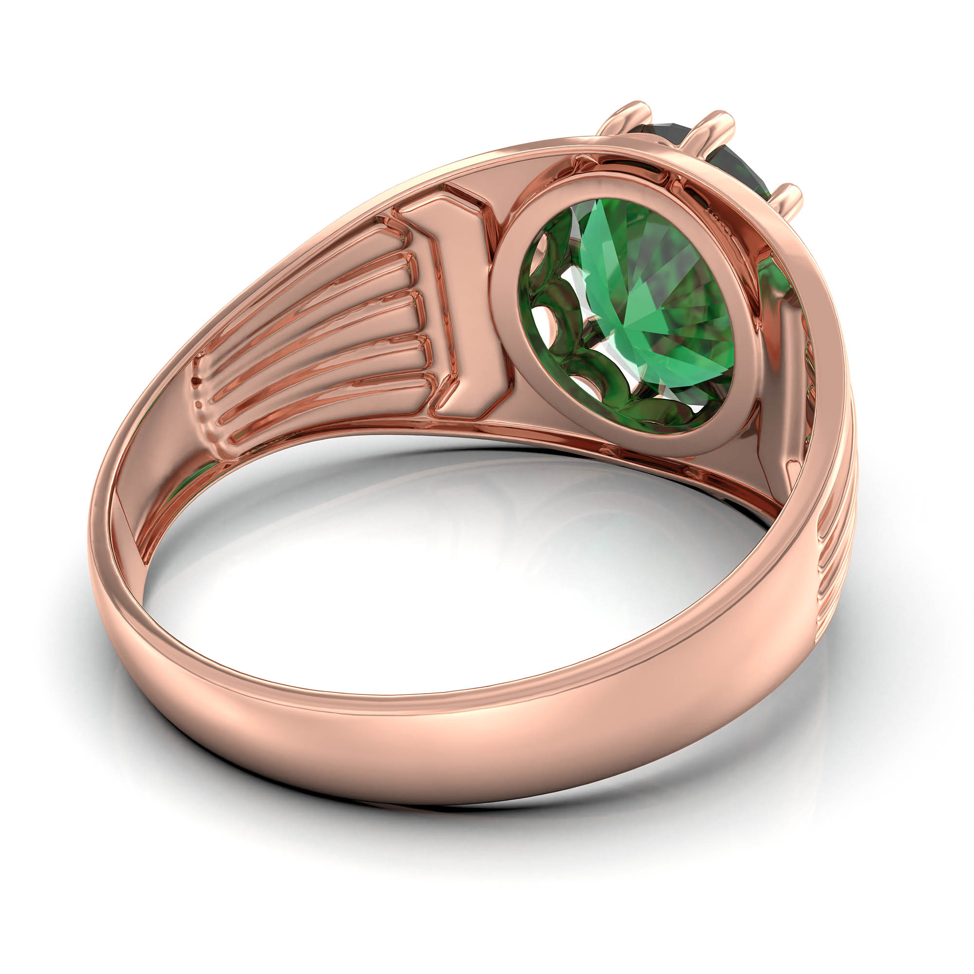 Emerald (Panna) Ring for Men in 18K Rose Gold – Oval 11x9 mm, Prong Setting, 4 g (Design KF-19) thumbnail