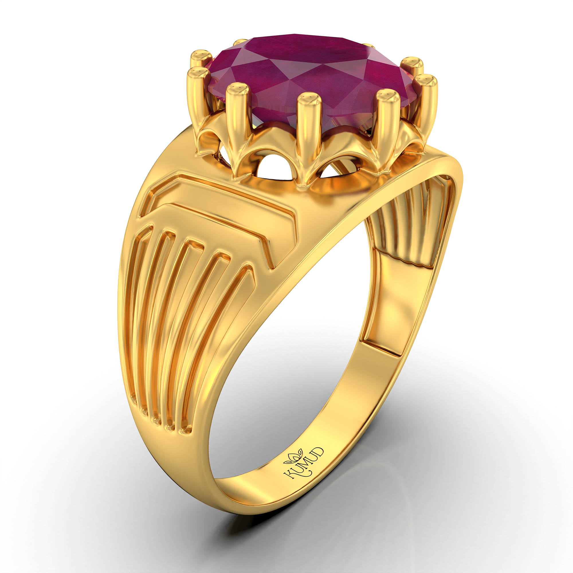 Ruby (Manik) Ring for Men in 22K Yellow Gold – Oval 11x9 mm, Prong Setting, 4 g (Design KF-19) thumbnail