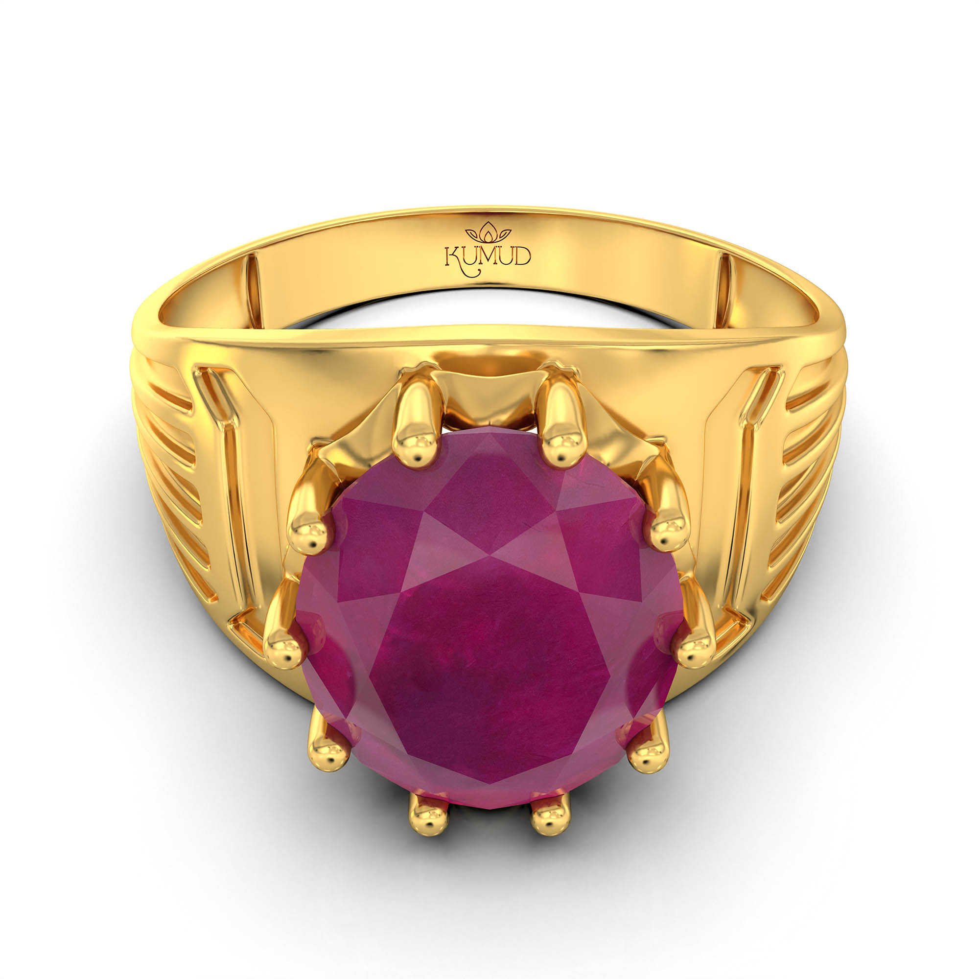 Ruby (Manik) Ring for Men in 22K Yellow Gold – Oval 11x9 mm, Prong Setting, 4 g (Design KF-19) thumbnail