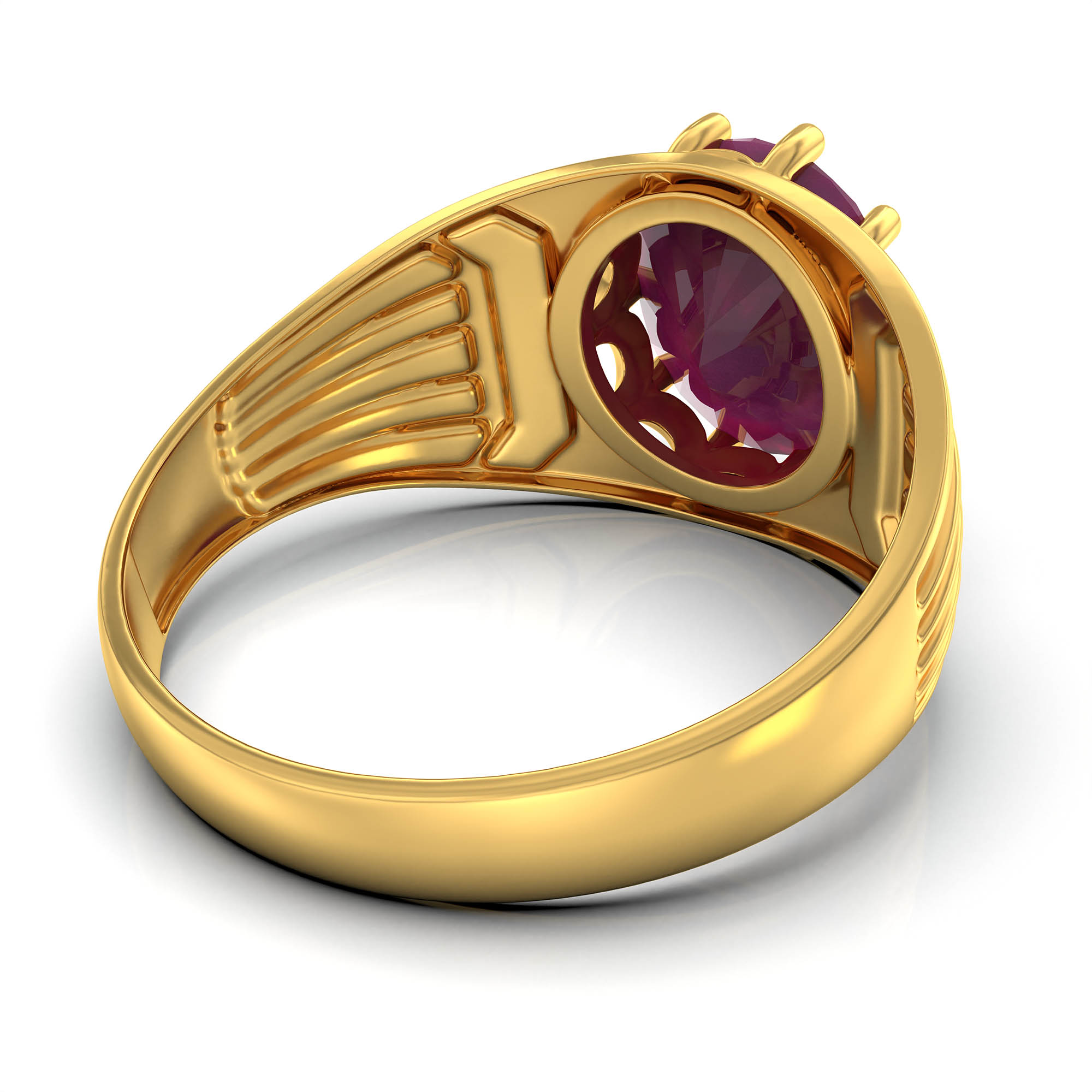 Ruby (Manik) Ring for Men in 22K Yellow Gold – Oval 11x9 mm, Prong Setting, 4 g (Design KF-19) thumbnail
