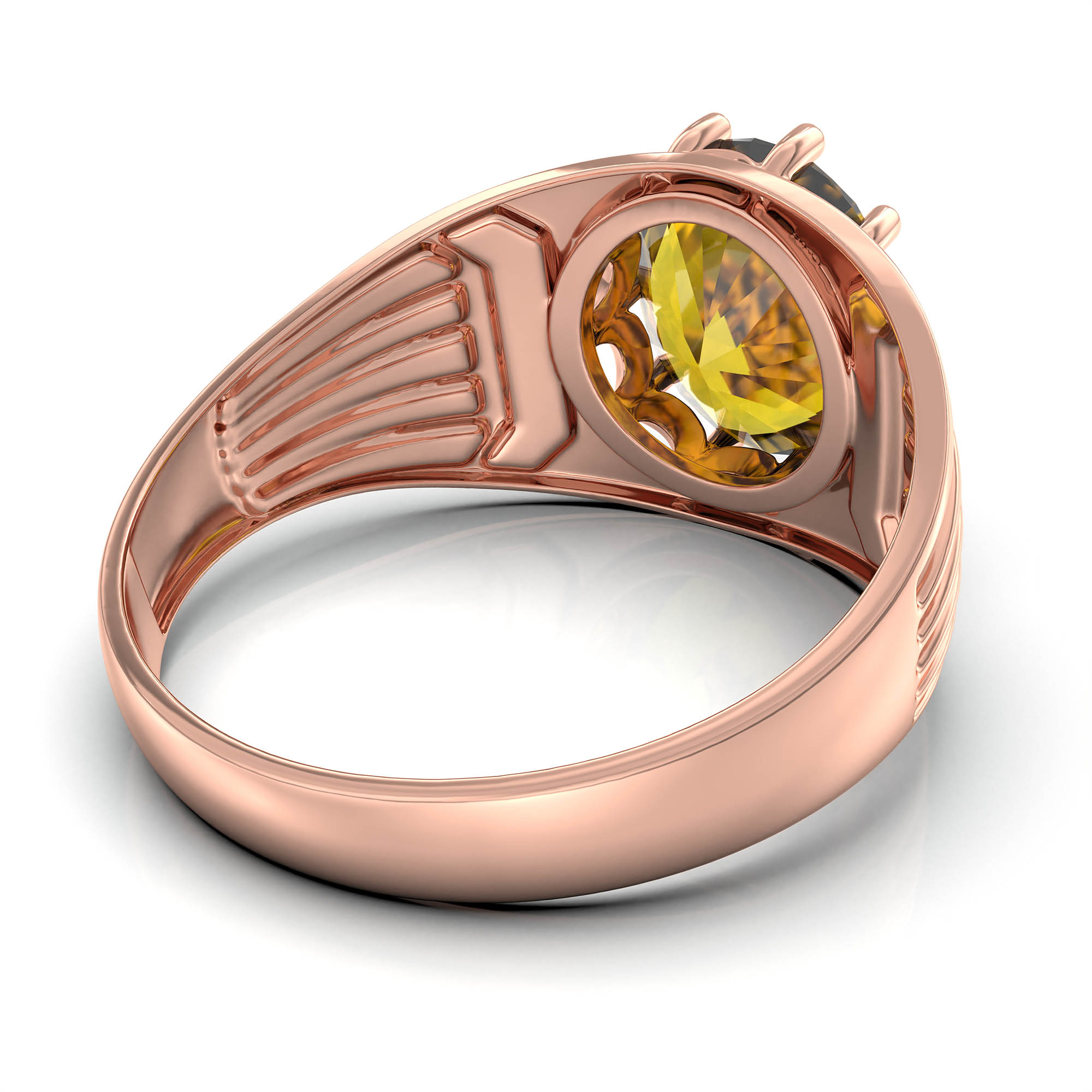 Yellow Sapphire (Pukhraj) Ring for Men in 18K Rose Gold – Oval 11x9 mm, Prong Setting, 4 g (Design KF-19) thumbnail
