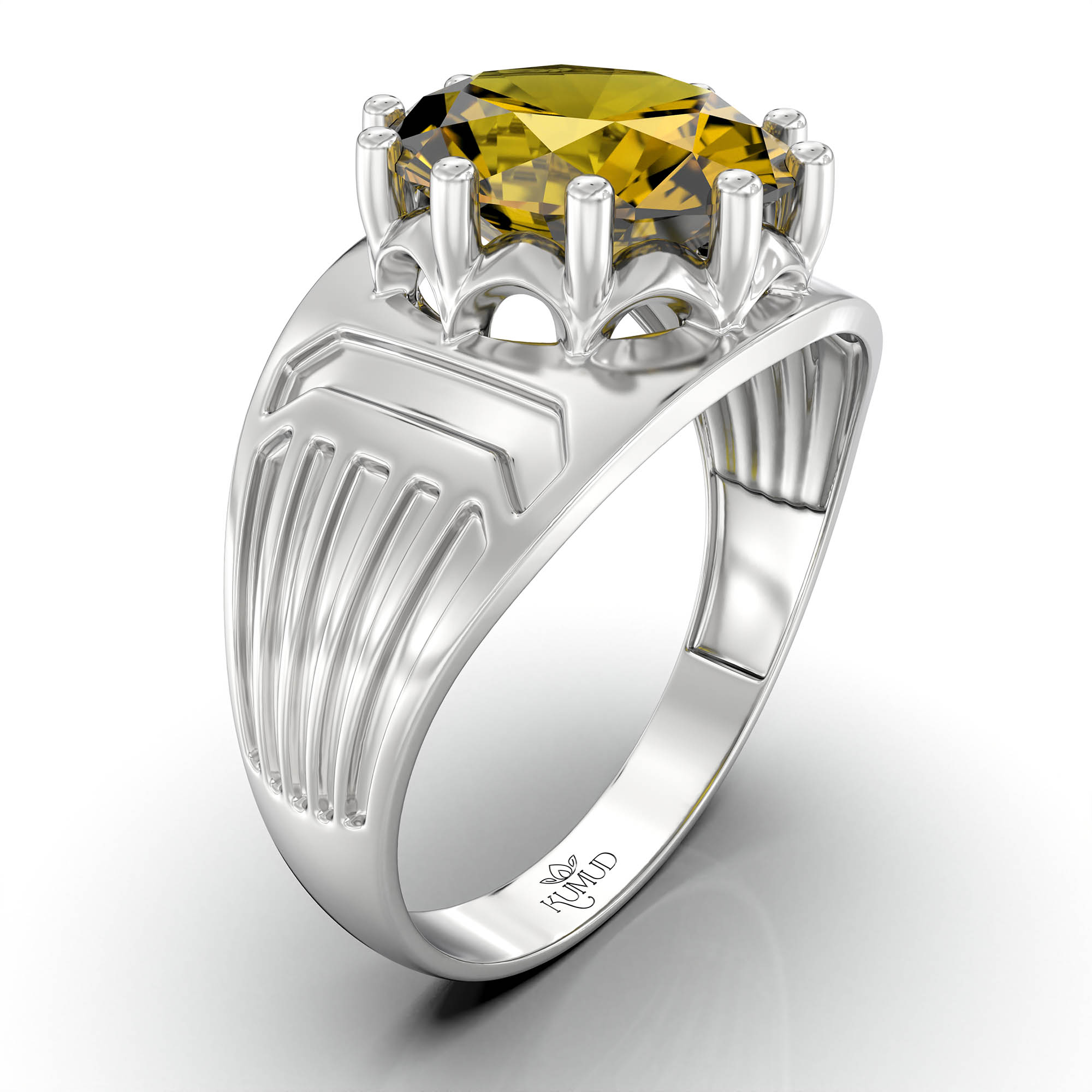 Yellow Sapphire (Pukhraj) Ring for Women in 925 Sterling Silver – Oval 11x9 mm, Prong Setting, 2.4 g (Design KF-19) thumbnail