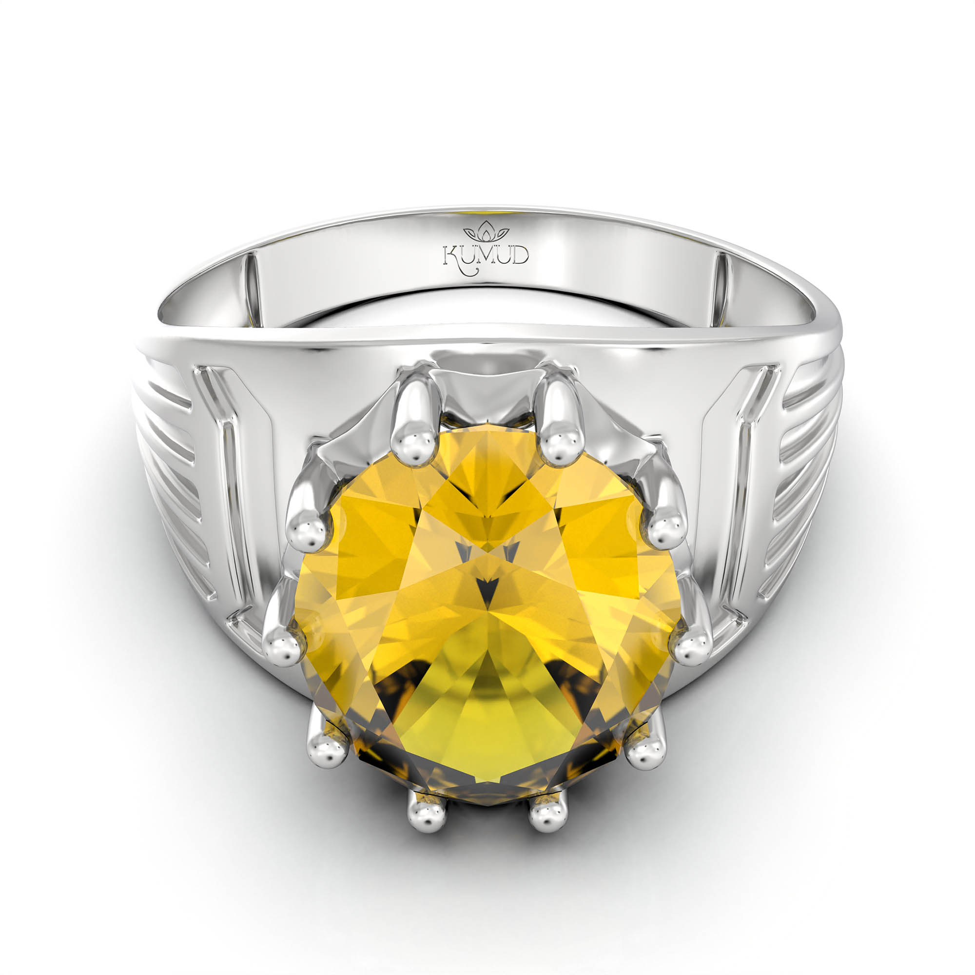 Yellow Sapphire (Pukhraj) Ring for Women in 925 Sterling Silver – Oval 11x9 mm, Prong Setting, 2.4 g (Design KF-19) thumbnail