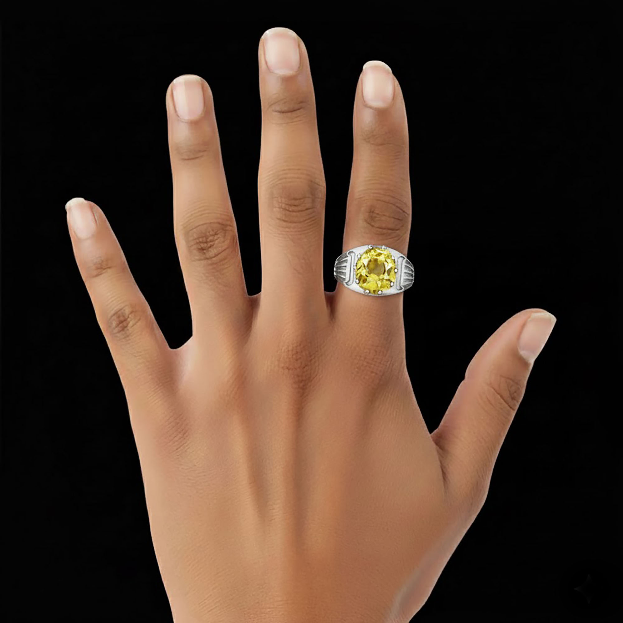 Yellow Sapphire (Pukhraj) Ring for Women in 925 Sterling Silver – Oval 11x9 mm, Prong Setting, 2.4 g (Design KF-19) thumbnail