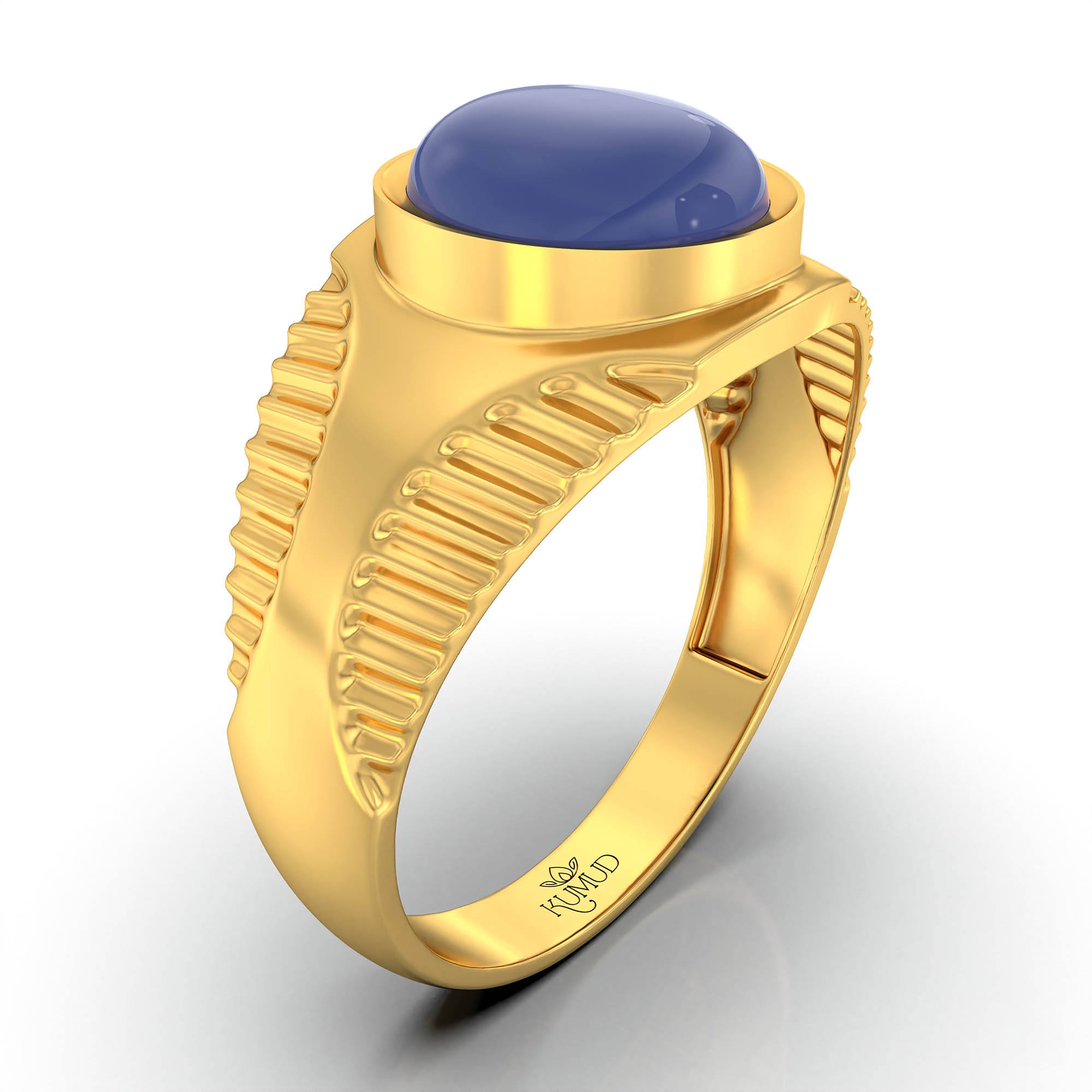 Blue Sapphire (Neelam) Ring for Men in 22K Yellow Gold – Oval Cabochon 9x8 mm, Bezel Setting, 4 g (Design KF-20) thumbnail