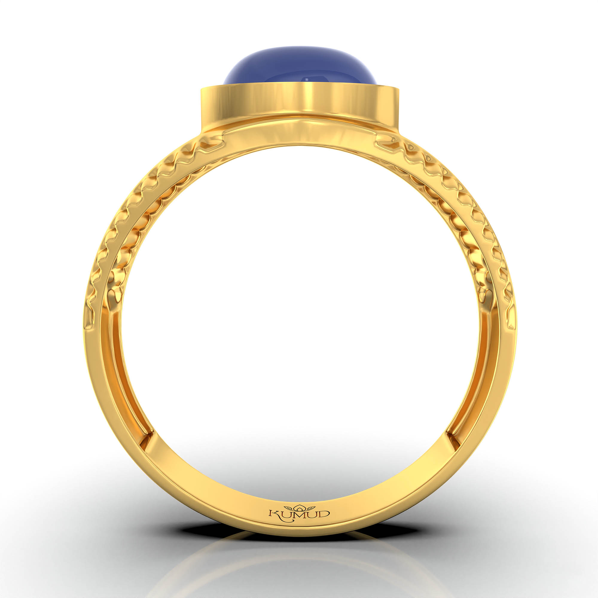 Blue Sapphire (Neelam) Ring for Men in 22K Yellow Gold – Oval Cabochon 9x8 mm, Bezel Setting, 4 g (Design KF-20) thumbnail