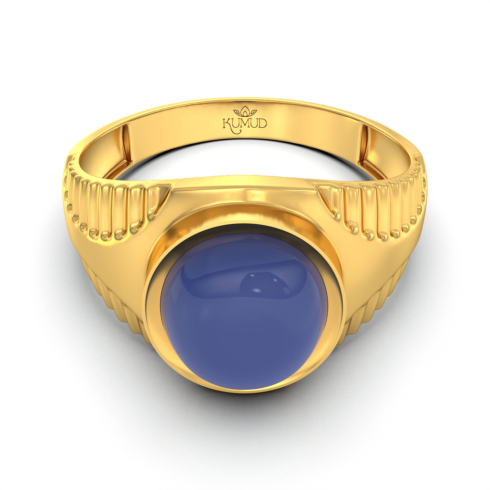 Blue Sapphire (Neelam) Ring for Men in 22K Yellow Gold – Oval Cabochon 9x8 mm, Bezel Setting, 4 g (Design KF-20) thumbnail