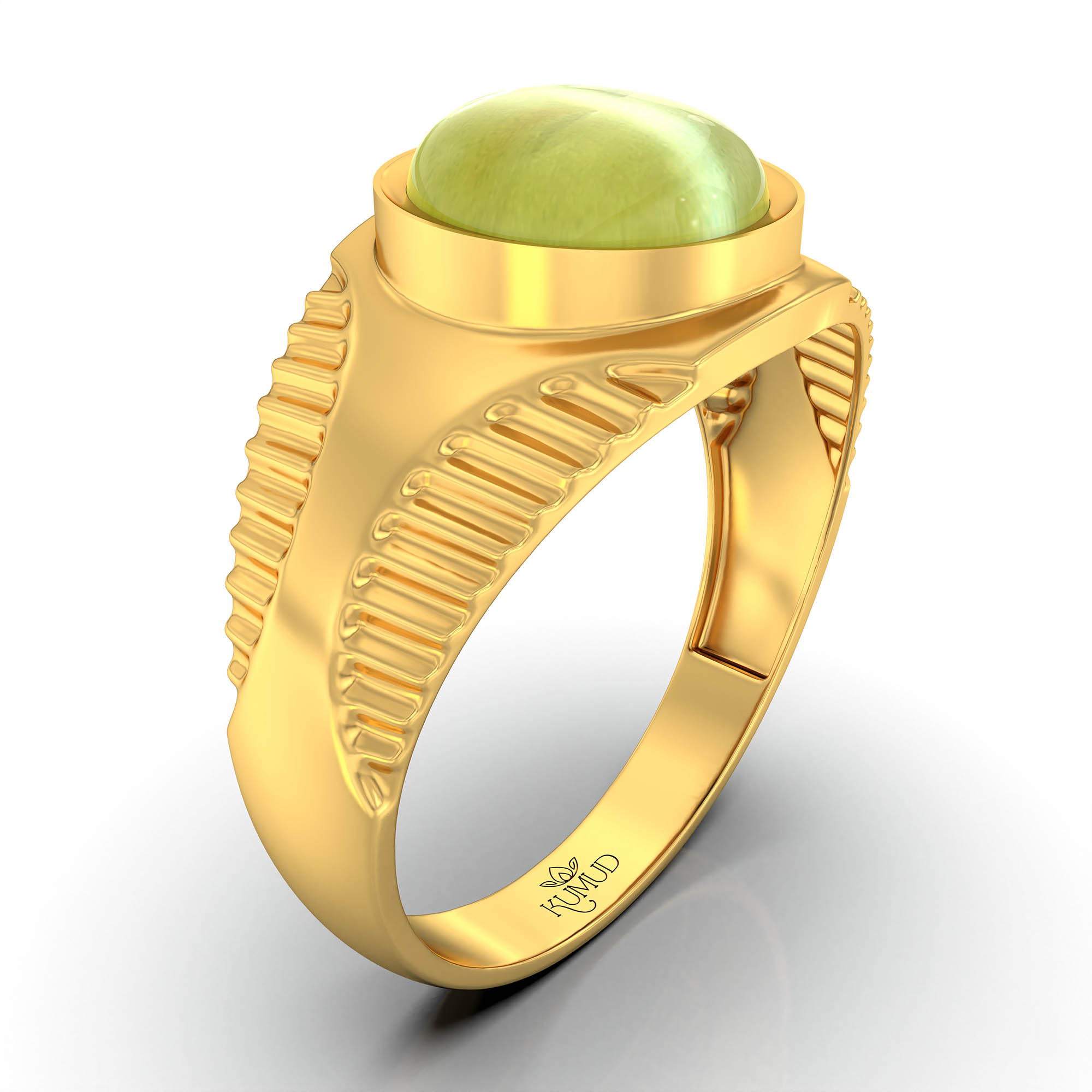 Cat's Eye (Lehsunia) Ring for Men in 22K Yellow Gold – Oval Cabochon 9x8 mm, Bezel Setting, 4 g (Design KF-20) thumbnail