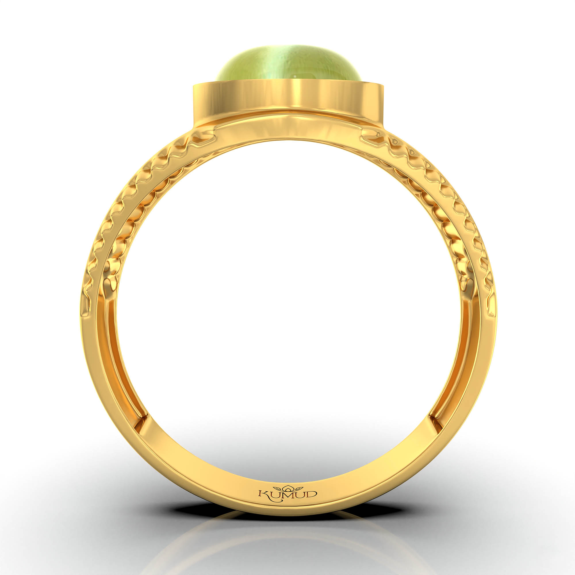 Cat's Eye (Lehsunia) Ring for Men in 22K Yellow Gold – Oval Cabochon 9x8 mm, Bezel Setting, 4 g (Design KF-20) thumbnail