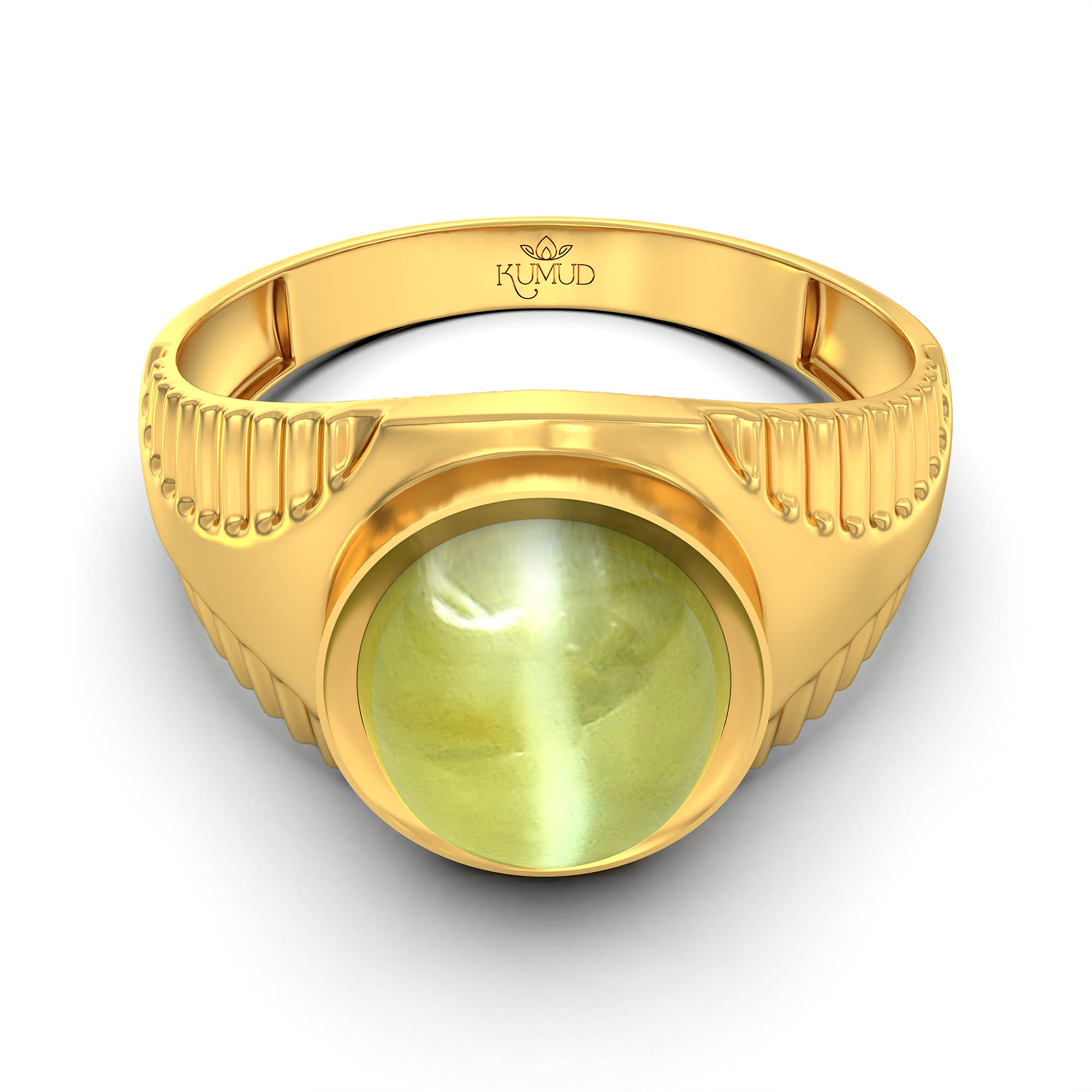 Cat's Eye (Lehsunia) Ring for Men in 22K Yellow Gold – Oval Cabochon 9x8 mm, Bezel Setting, 4 g (Design KF-20) thumbnail
