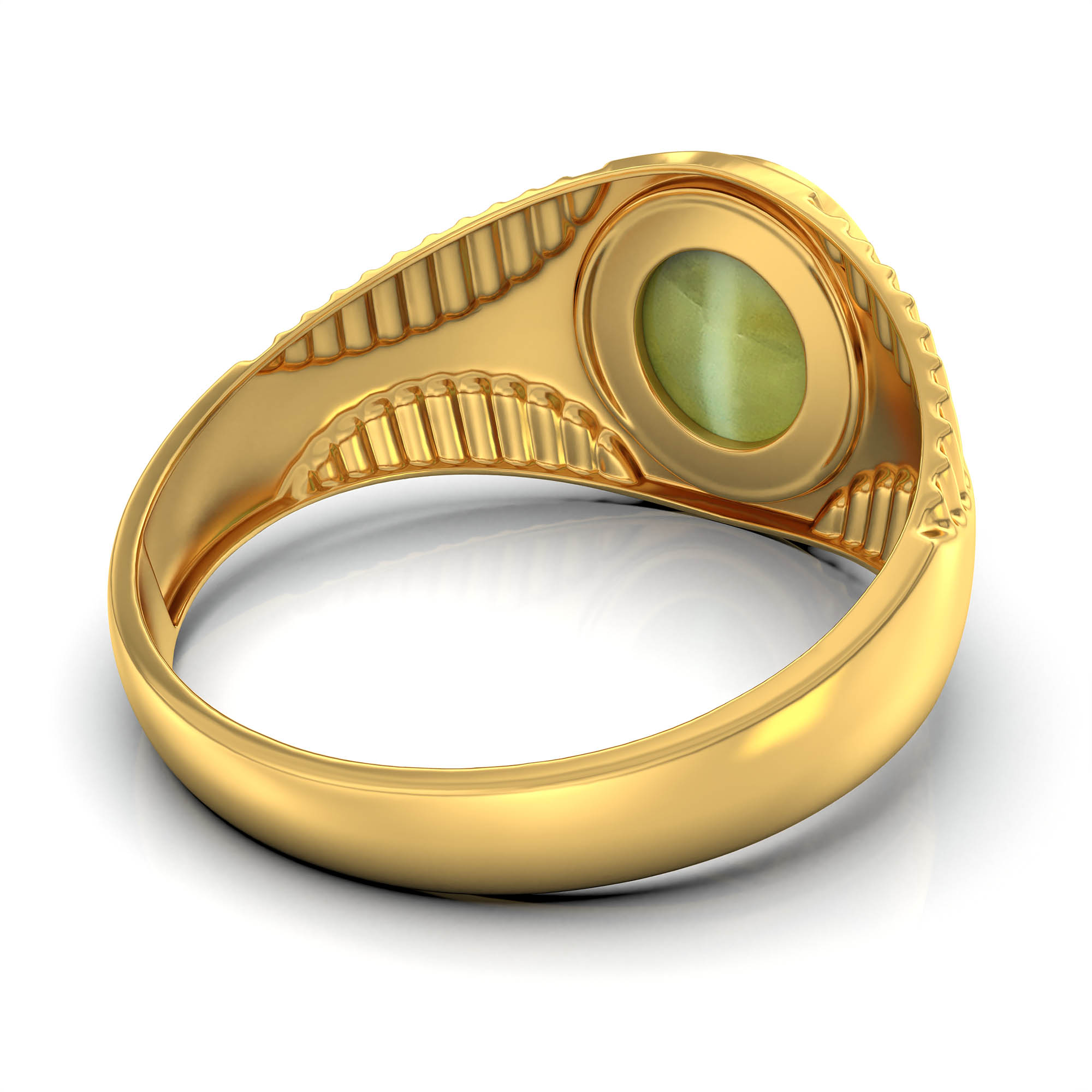 Cat's Eye (Lehsunia) Ring for Men in 22K Yellow Gold – Oval Cabochon 9x8 mm, Bezel Setting, 4 g (Design KF-20) thumbnail