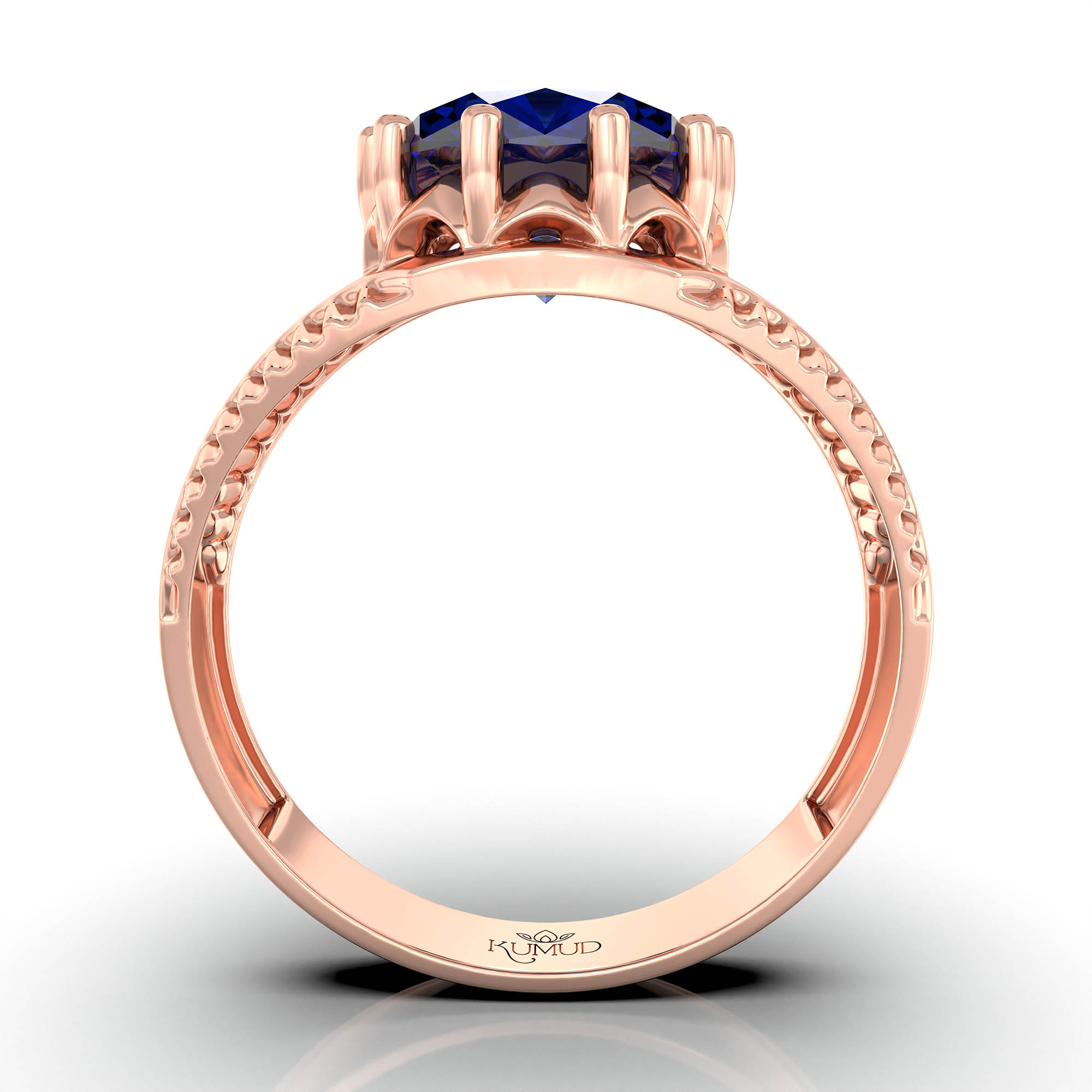 Blue Sapphire (Neelam) Ring for Men in 18K Rose Gold – Oval 11x9 mm, Prong Setting, 4 g (Design KF-20) thumbnail