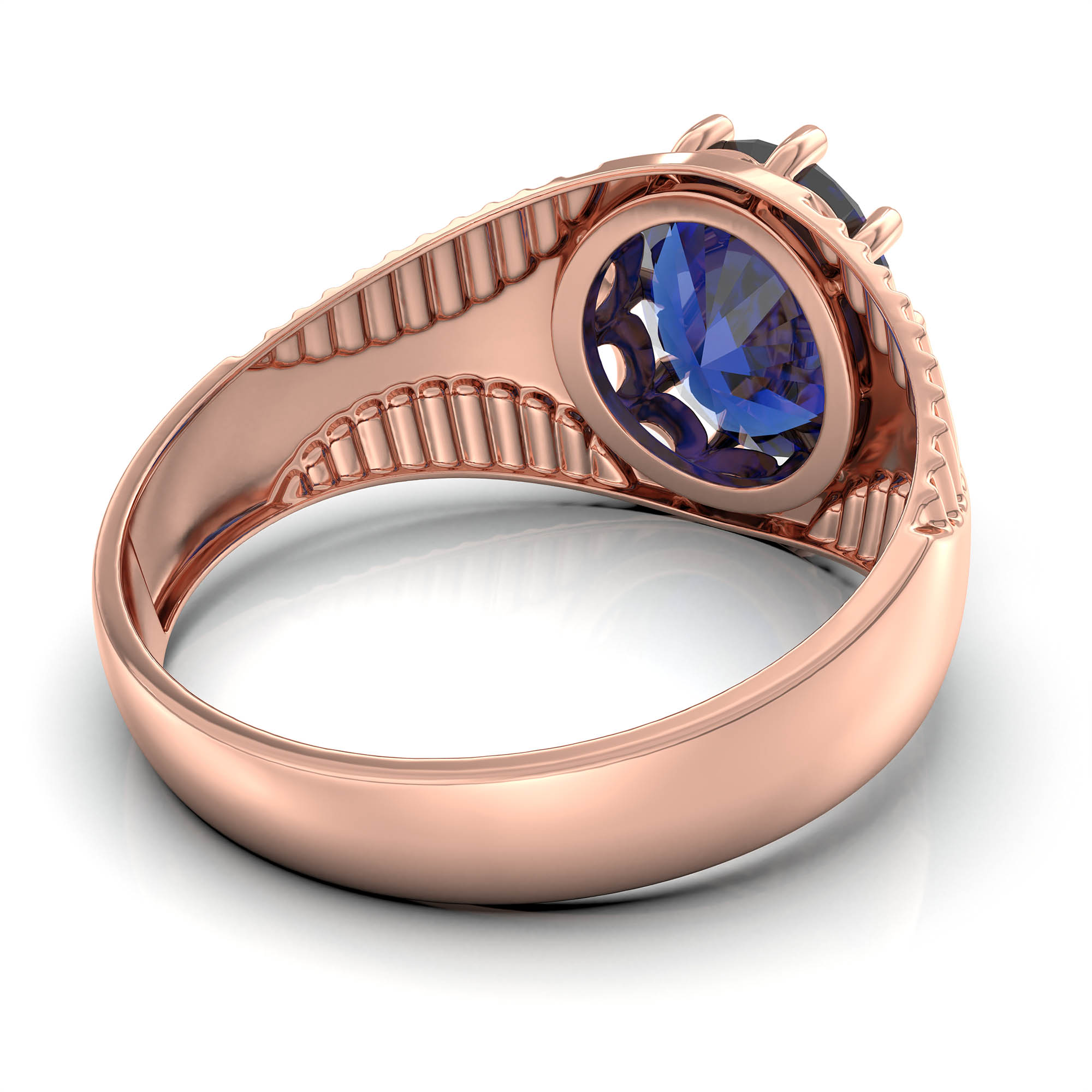 Blue Sapphire (Neelam) Ring for Men in 18K Rose Gold – Oval 11x9 mm, Prong Setting, 4 g (Design KF-20) thumbnail