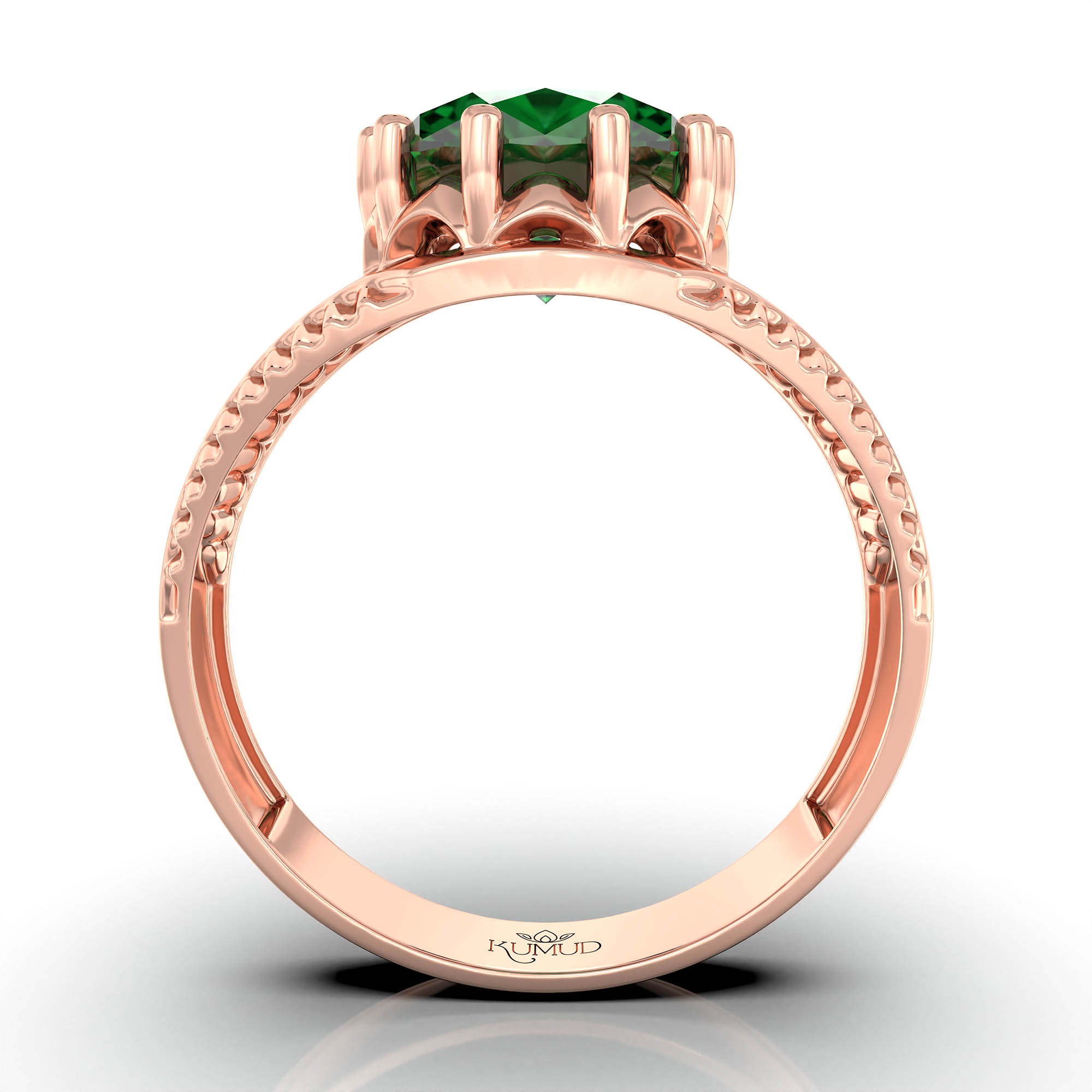 Emerald (Panna) Ring for Men in 18K Rose Gold – Oval 11x9 mm, Prong Setting, 4 g (Design KF-20) thumbnail