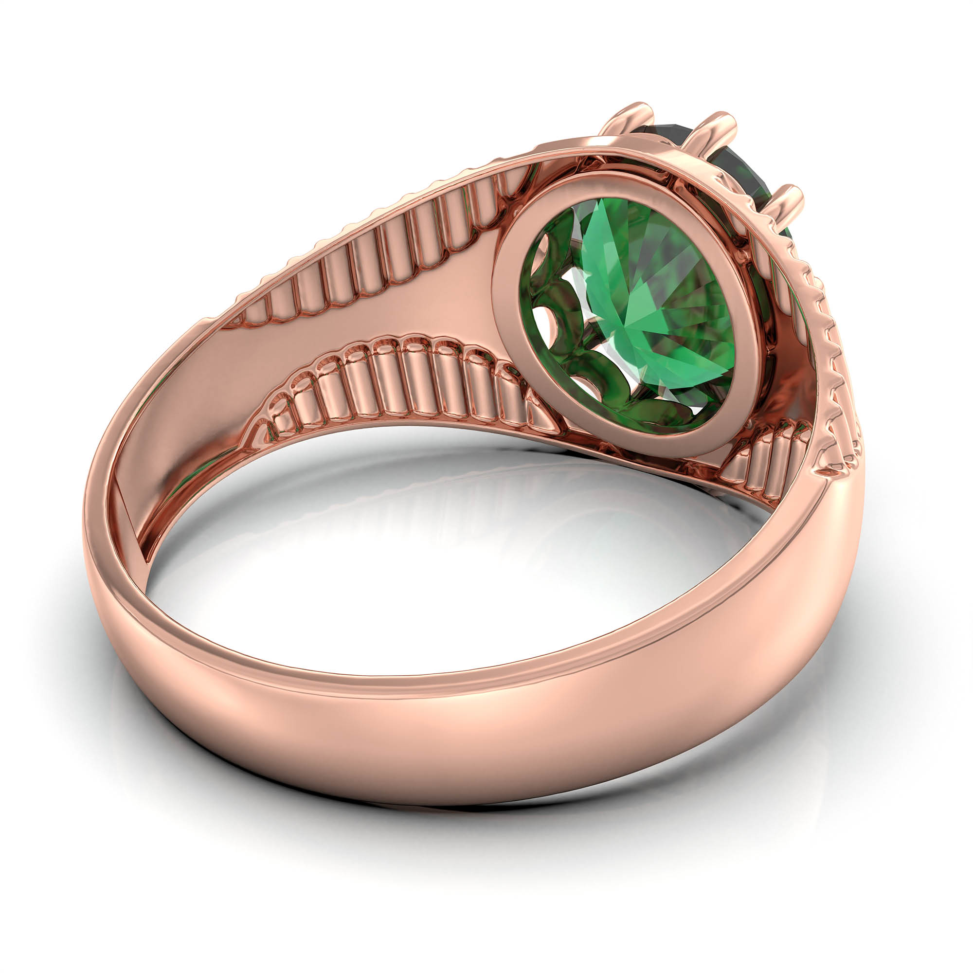 Emerald (Panna) Ring for Men in 18K Rose Gold – Oval 11x9 mm, Prong Setting, 4 g (Design KF-20) thumbnail