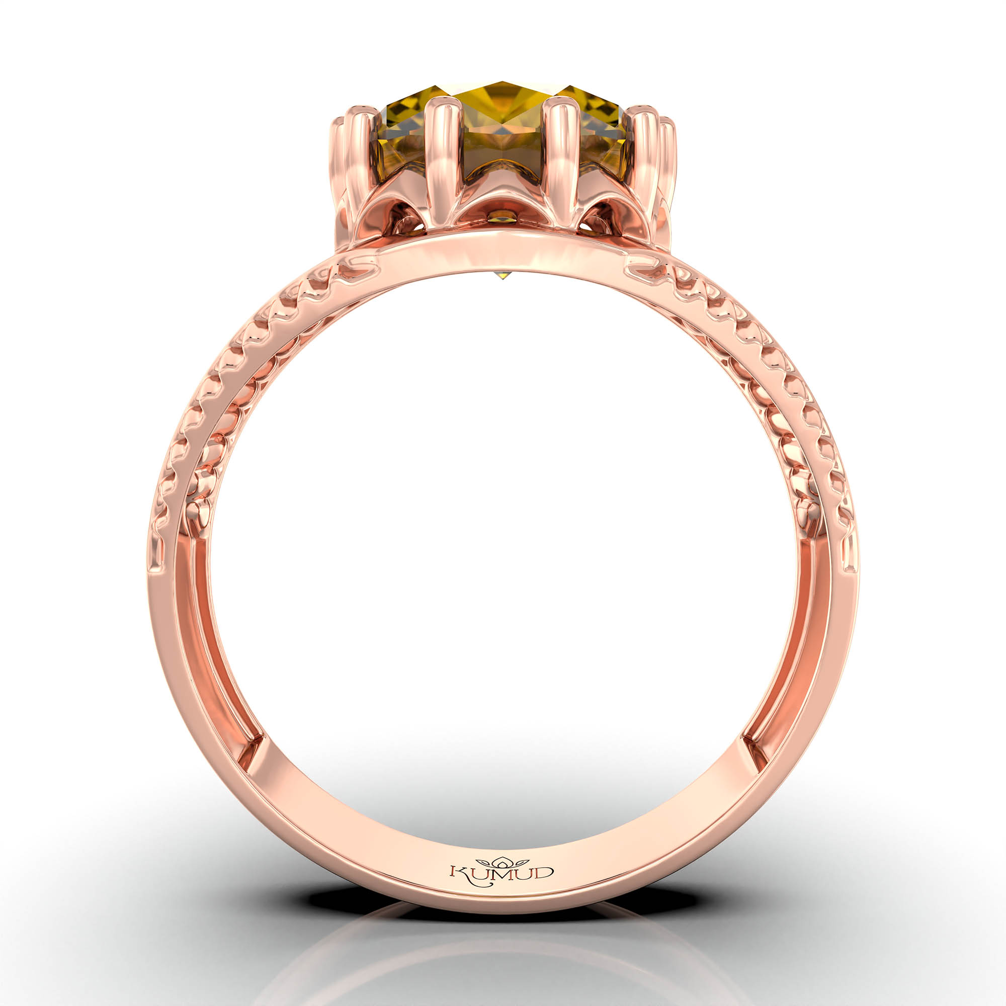 Yellow Sapphire (Pukhraj) Ring for Men in 18K Rose Gold – Oval 11x9 mm, Prong Setting, 4 g (Design KF-20) thumbnail