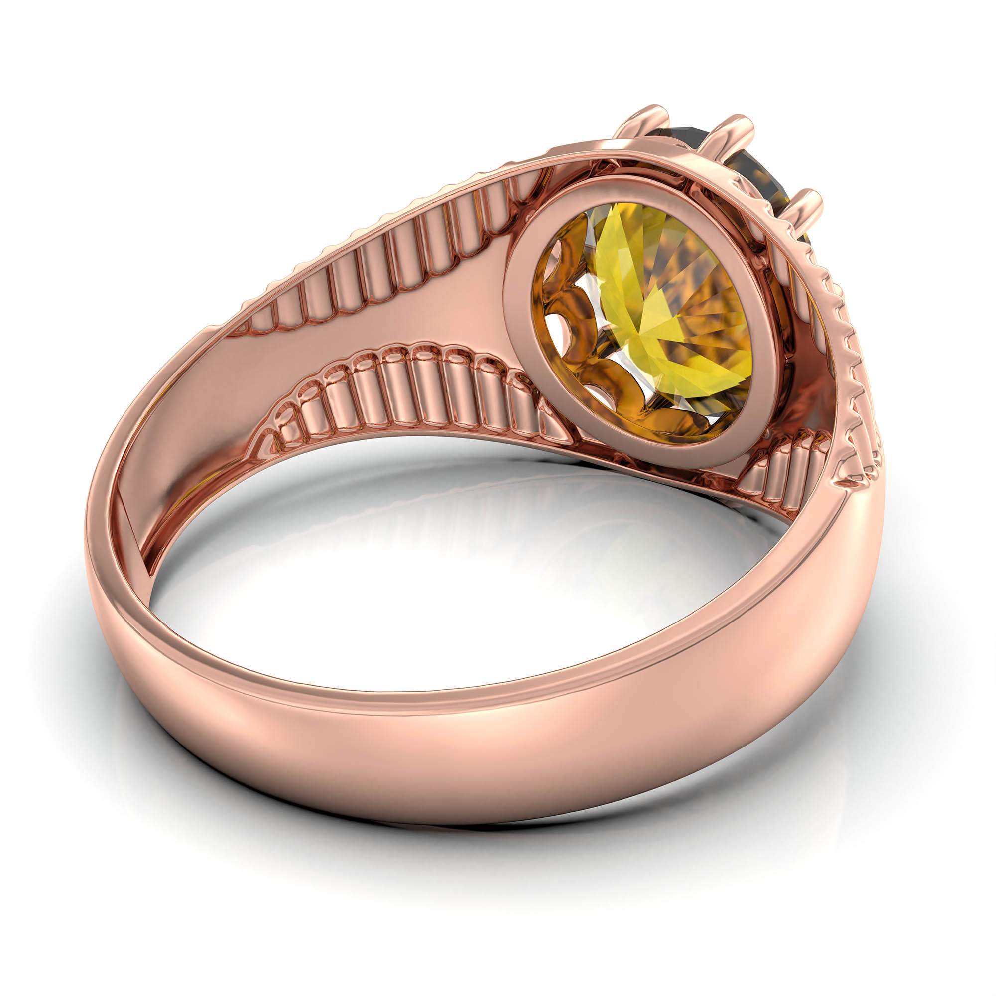Yellow Sapphire (Pukhraj) Ring for Men in 18K Rose Gold – Oval 11x9 mm, Prong Setting, 4 g (Design KF-20) thumbnail