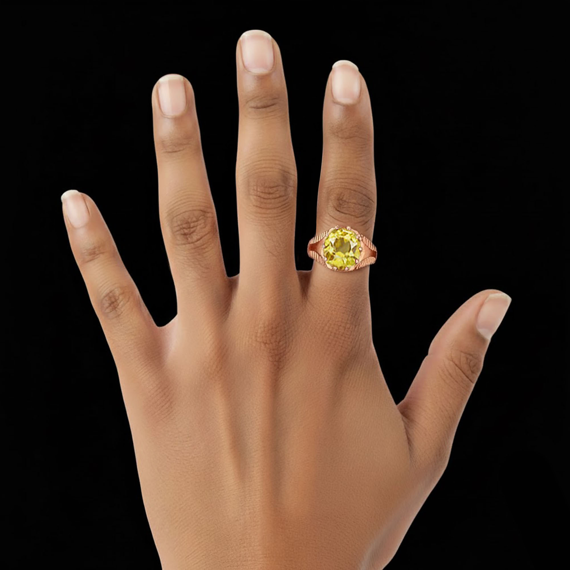 Yellow Sapphire (Pukhraj) Ring for Men in 18K Rose Gold – Oval 11x9 mm, Prong Setting, 4 g (Design KF-20) thumbnail