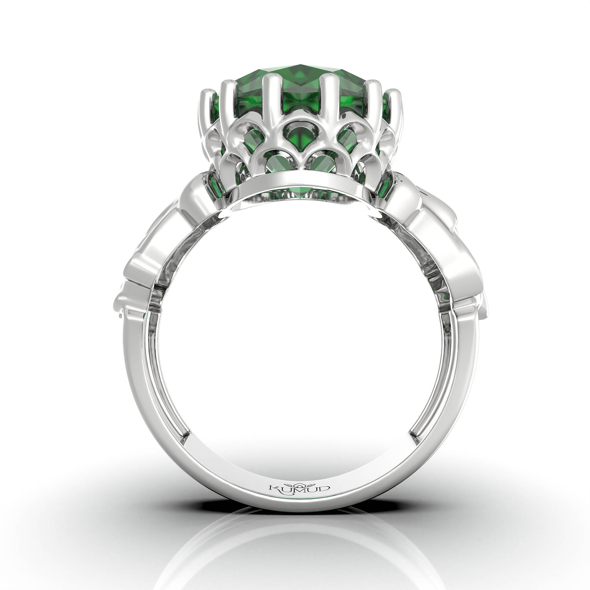 Emerald (Panna) Antique Ring for Women in 18K White Gold – Oval 13x10 mm, Prong Setting, 4 g (Design KA-1) thumbnail