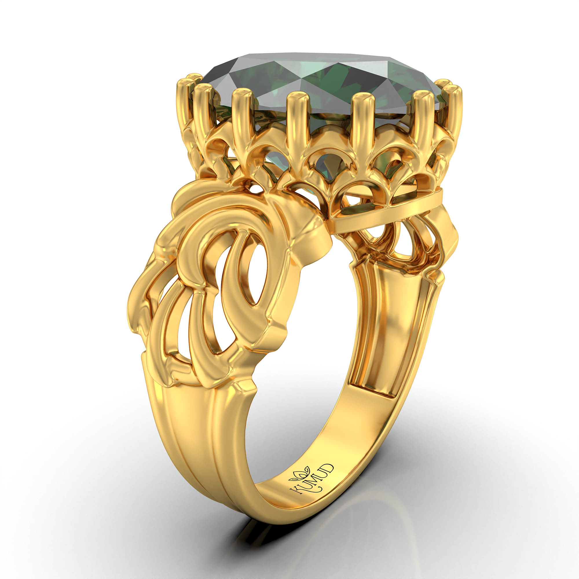 Emerald (Panna) Antique Ring for Women in 22K Yellow Gold – Oval 13x10 mm, Prong Setting, 4 g (Design KA-1) thumbnail