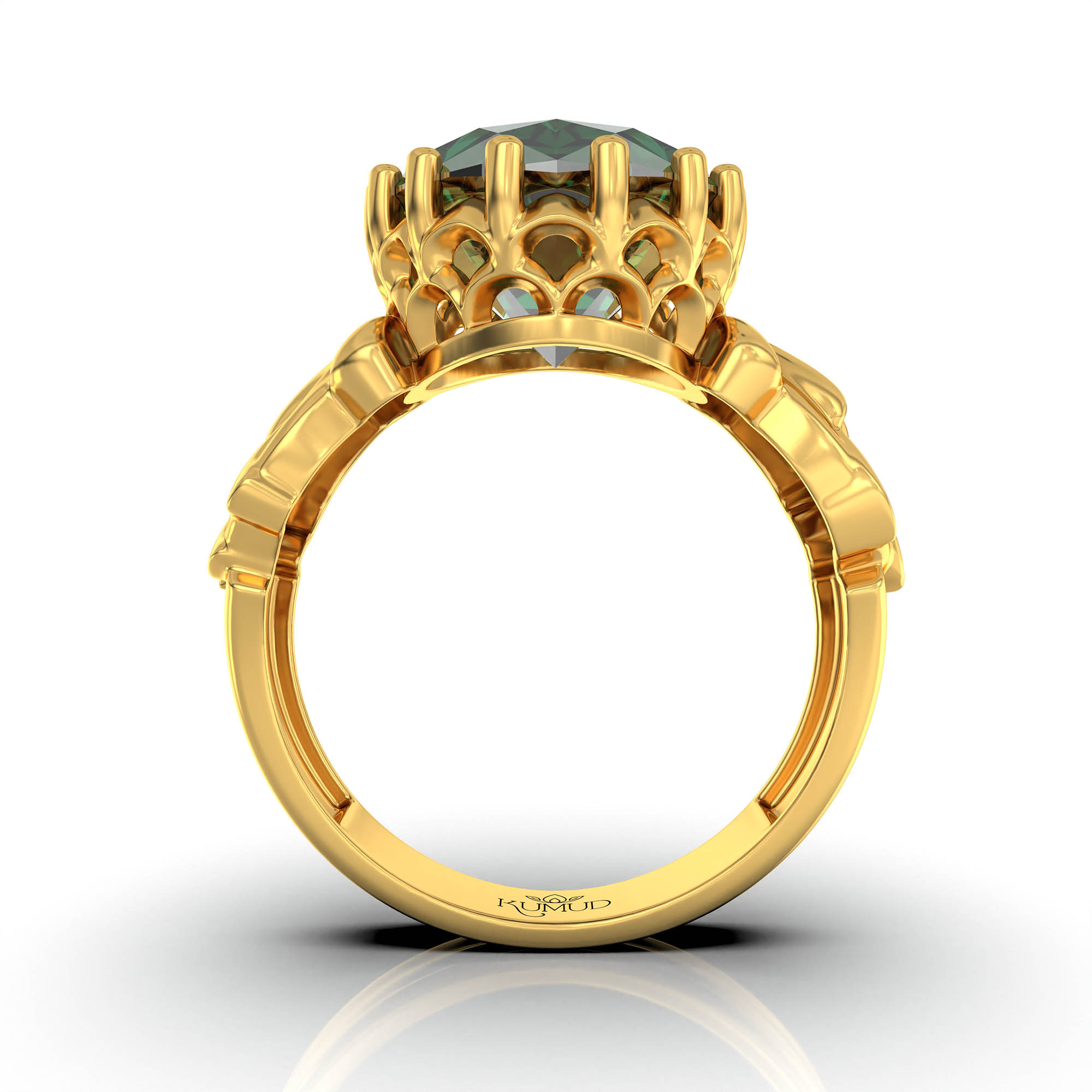 Emerald (Panna) Antique Ring for Women in 22K Yellow Gold – Oval 13x10 mm, Prong Setting, 4 g (Design KA-1) thumbnail