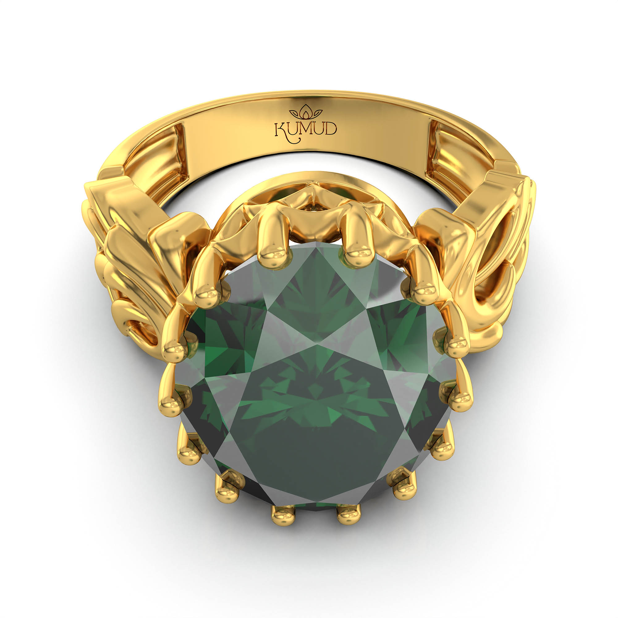 Emerald (Panna) Antique Ring for Women in 22K Yellow Gold – Oval 13x10 mm, Prong Setting, 4 g (Design KA-1) thumbnail