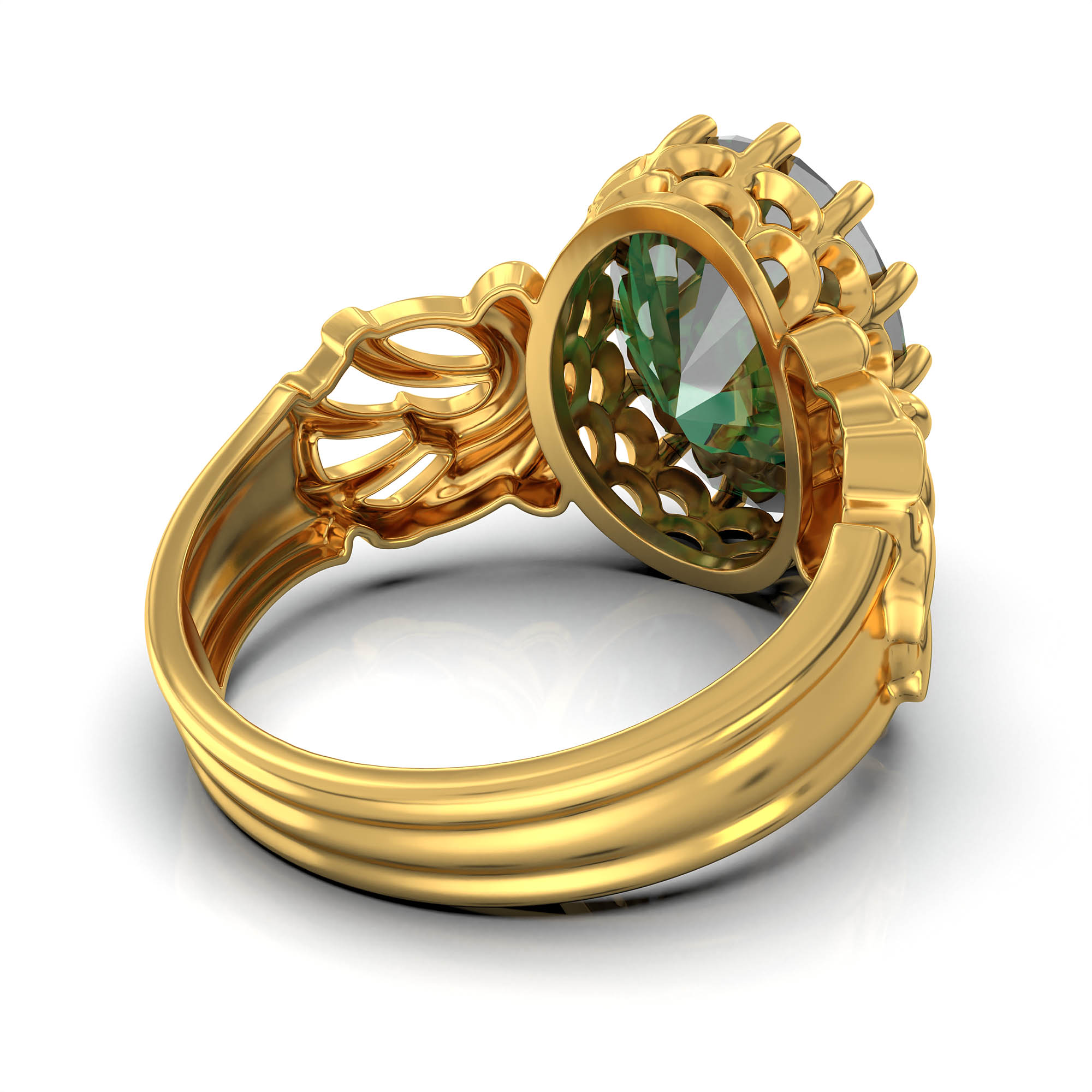 Emerald (Panna) Antique Ring for Women in 22K Yellow Gold – Oval 13x10 mm, Prong Setting, 4 g (Design KA-1) thumbnail