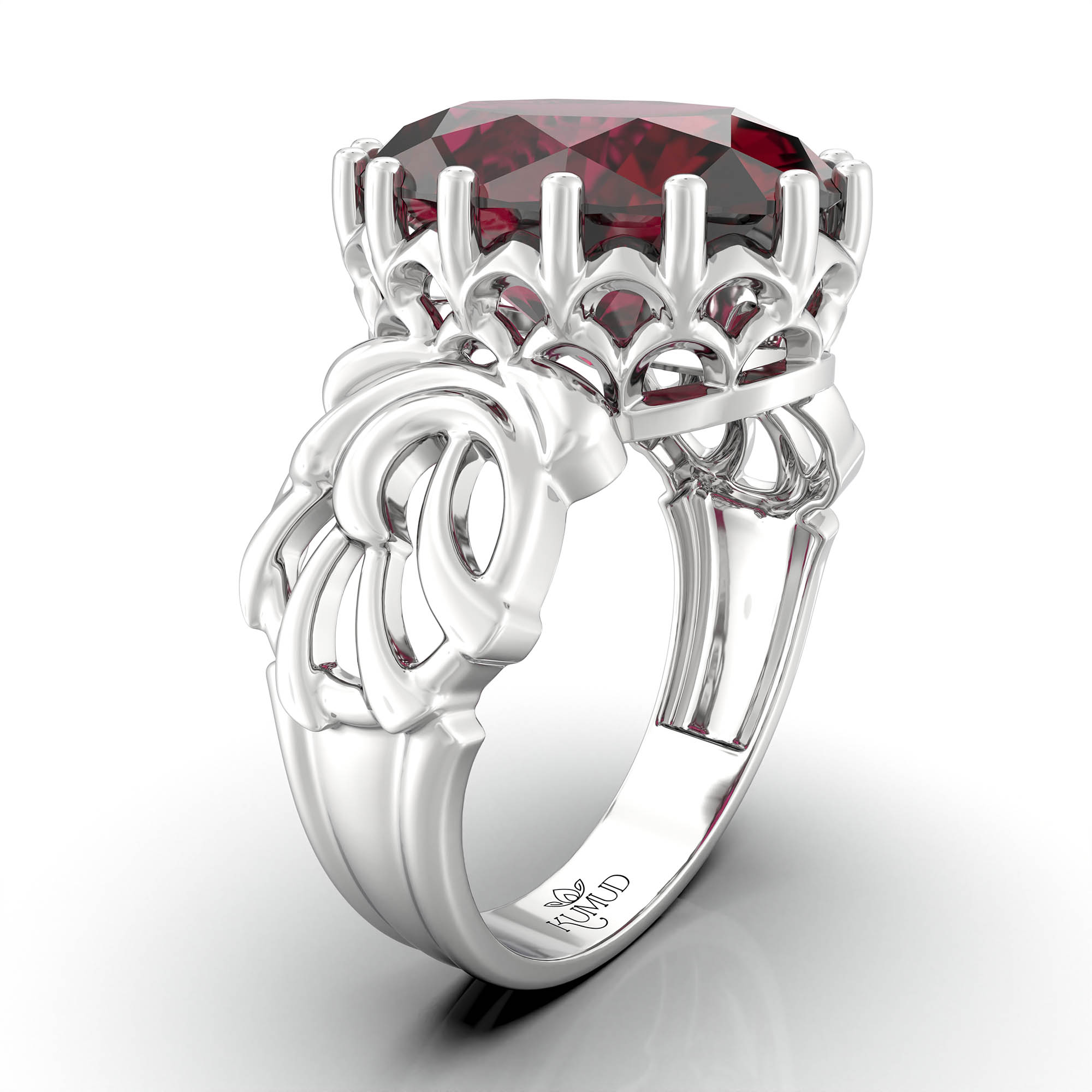 Ruby (Manik) Antique Ring for Women in 18K White Gold – Oval 13x10 mm, Prong Setting, 4 g (Design KA-1) thumbnail