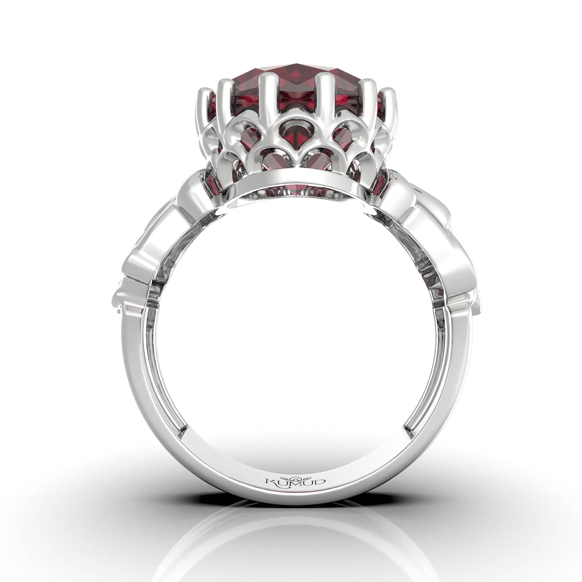 Ruby (Manik) Antique Ring for Women in 18K White Gold – Oval 13x10 mm, Prong Setting, 4 g (Design KA-1) thumbnail