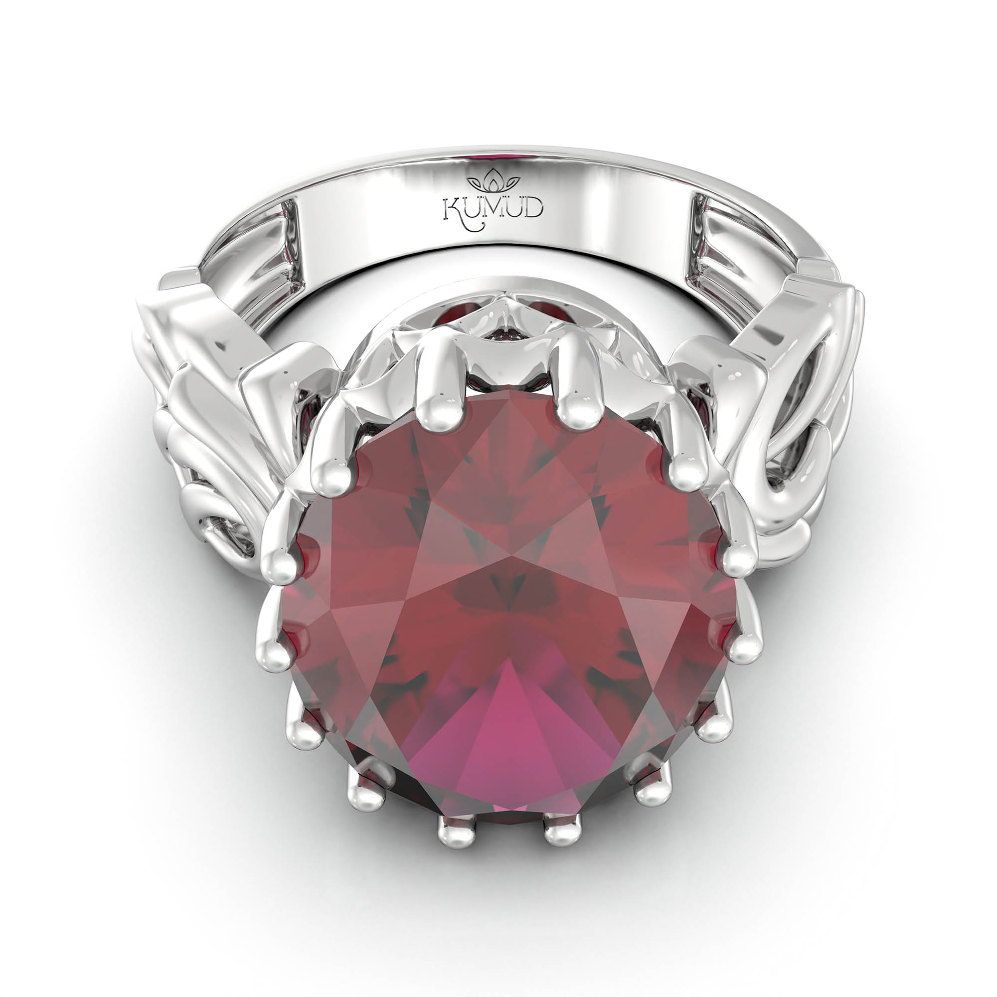 Ruby (Manik) Antique Ring for Women in 18K White Gold – Oval 13x10 mm, Prong Setting, 4 g (Design KA-1) thumbnail