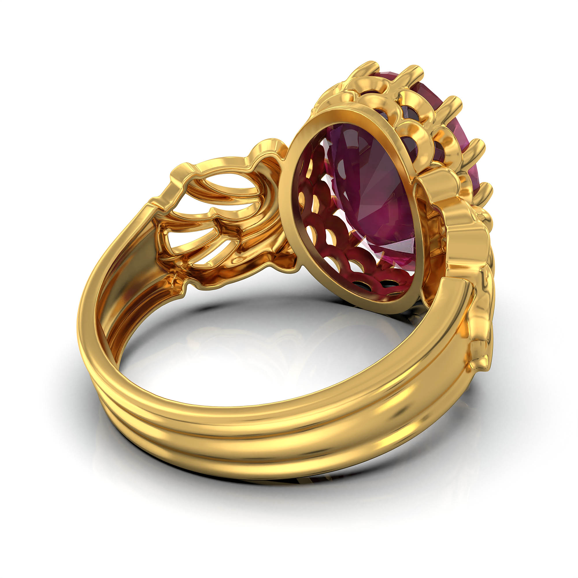 Ruby (Manik) Antique Ring for Women in 22K Yellow Gold – Oval 13x10 mm, Prong Setting, 4 g (Design KA-1) thumbnail