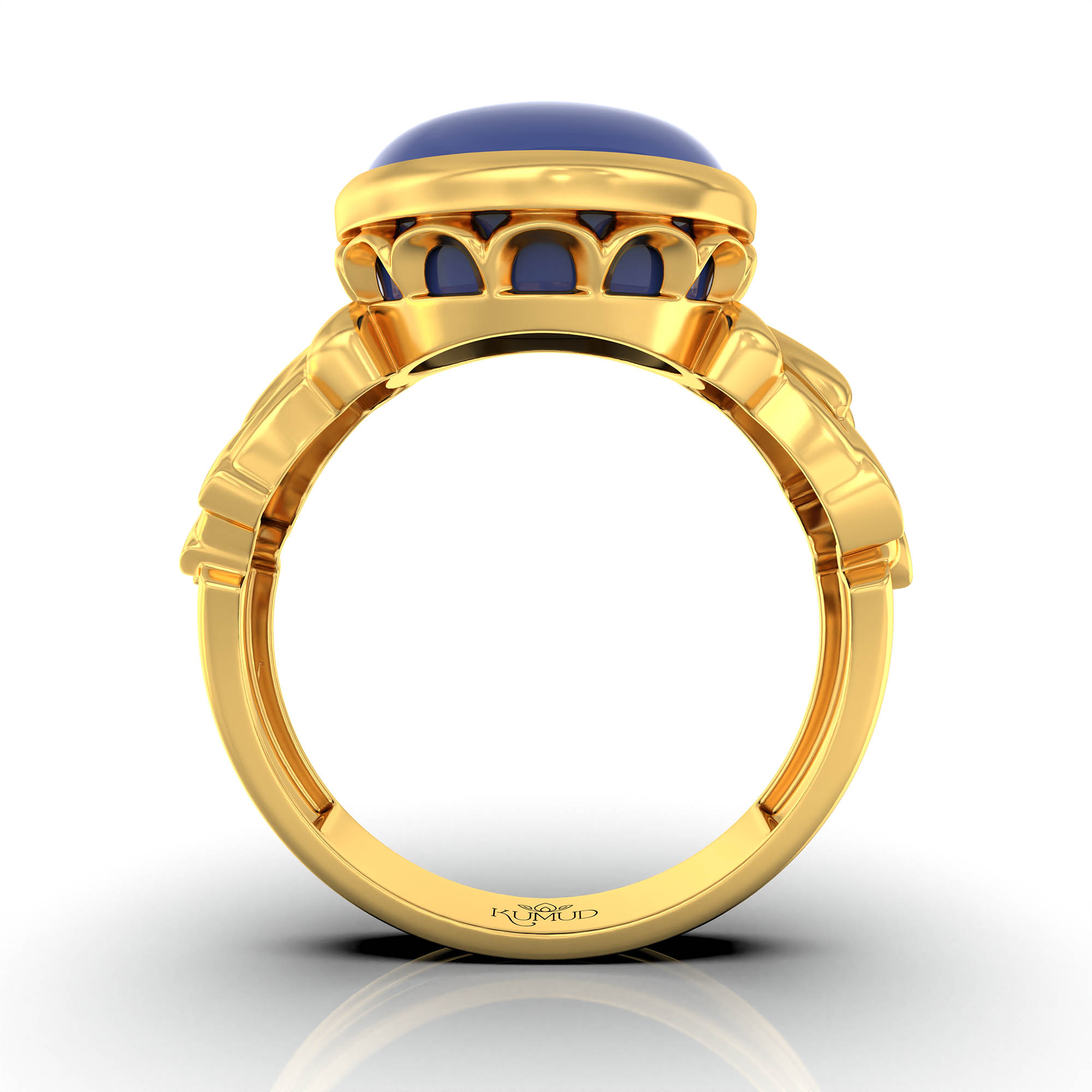 Blue Sapphire (Neelam) Antique Ring for Women in 22K Yellow Gold – Oval Cabochon 13x10 mm, Bezel Setting, 4 g (Design KA-1) thumbnail