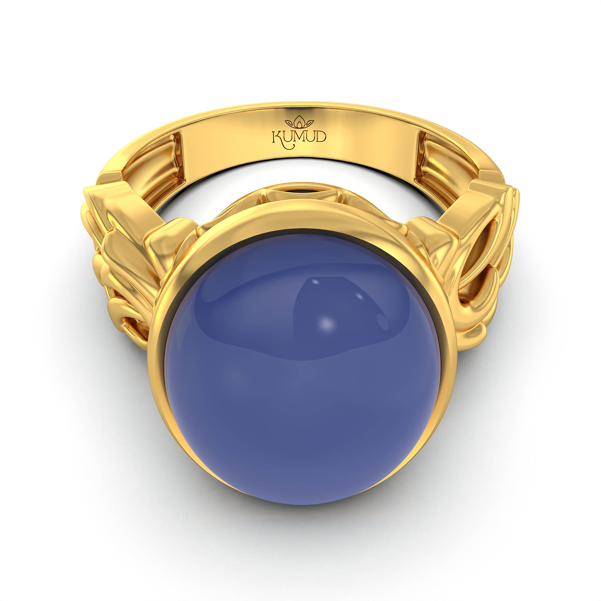 Blue Sapphire (Neelam) Antique Ring for Women in 22K Yellow Gold – Oval Cabochon 13x10 mm, Bezel Setting, 4 g (Design KA-1) thumbnail