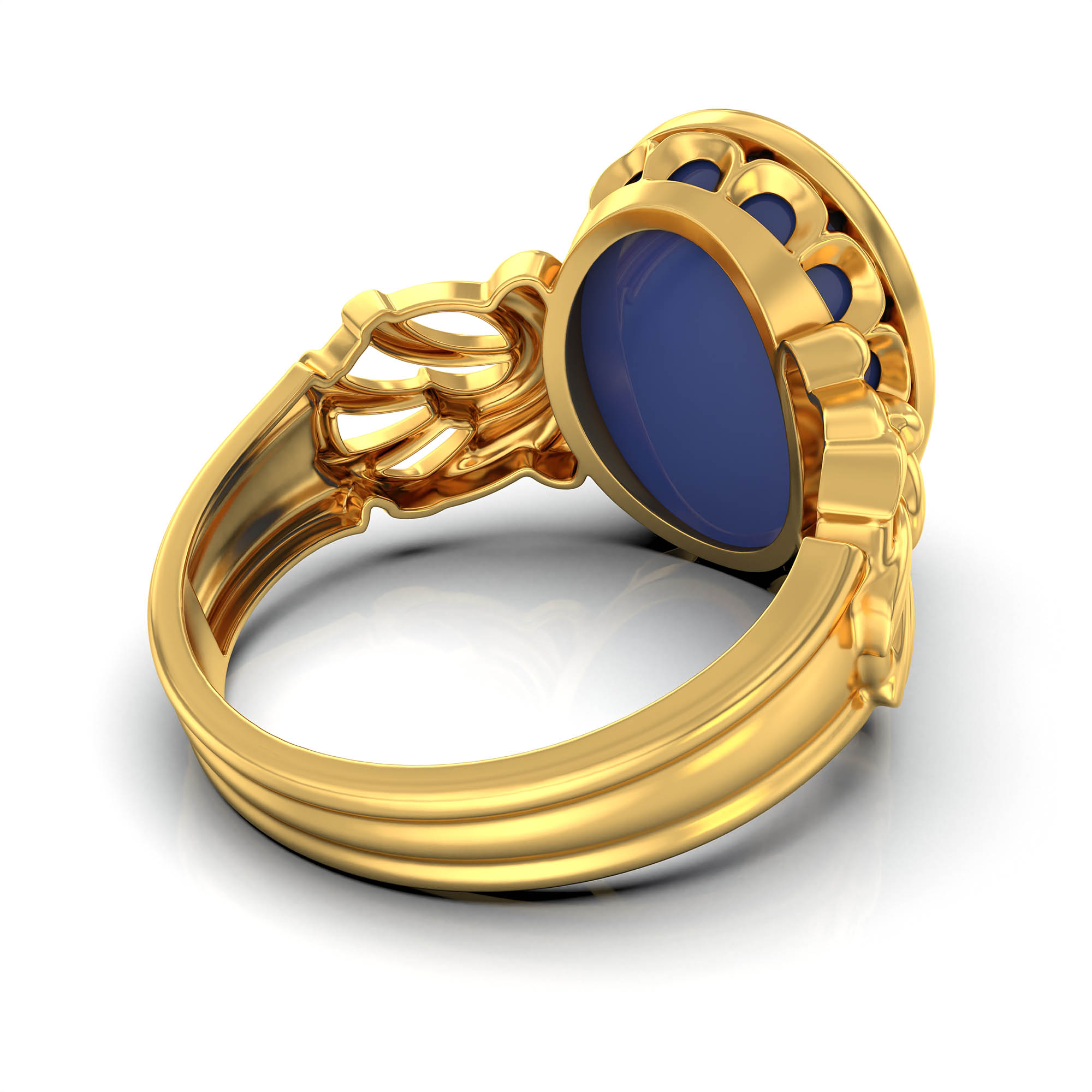 Blue Sapphire (Neelam) Antique Ring for Women in 22K Yellow Gold – Oval Cabochon 13x10 mm, Bezel Setting, 4 g (Design KA-1) thumbnail