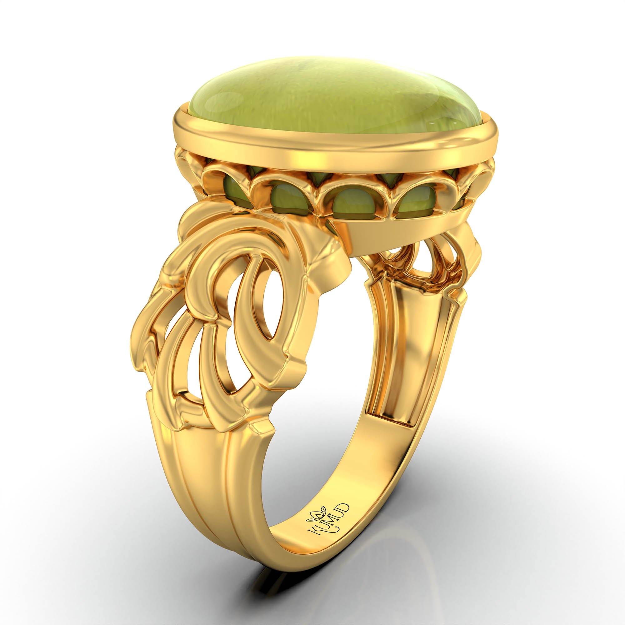Cat's Eye (Lehsunia) Antique Ring for Women in 22K Yellow Gold – Oval Cabochon 13x10 mm, Bezel Setting, 4 g (Design KA-1) thumbnail