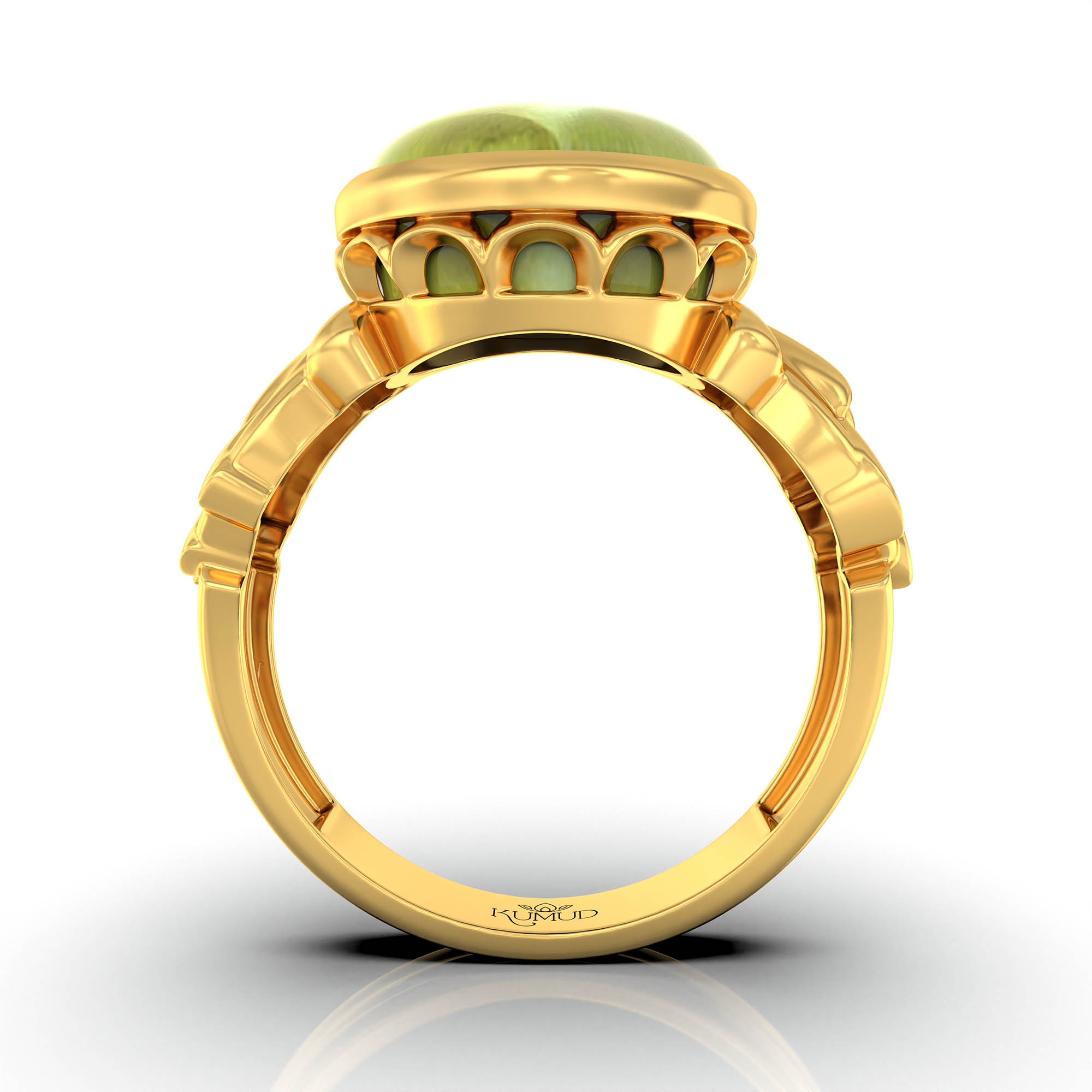 Cat's Eye (Lehsunia) Antique Ring for Women in 22K Yellow Gold – Oval Cabochon 13x10 mm, Bezel Setting, 4 g (Design KA-1) thumbnail