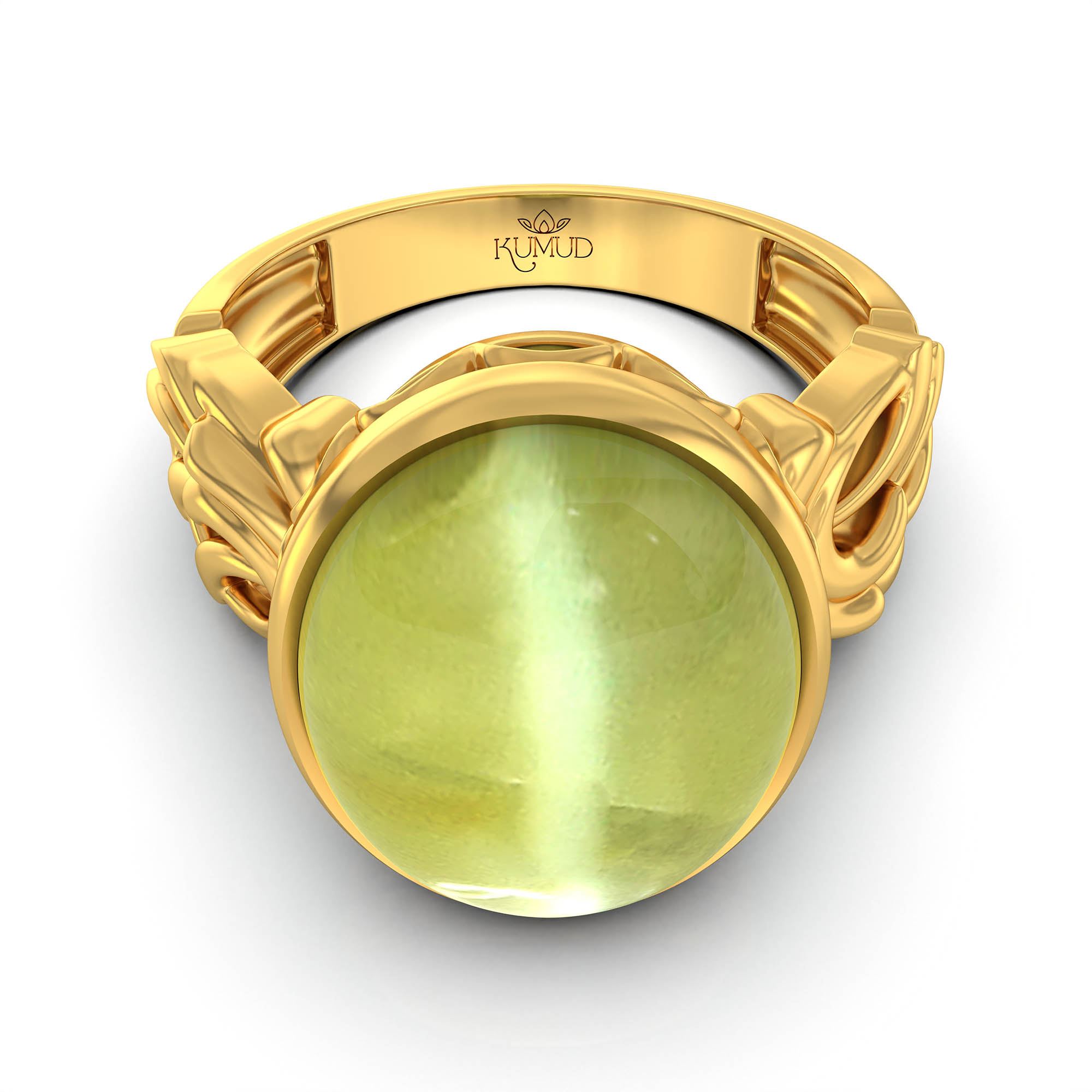 Cat's Eye (Lehsunia) Antique Ring for Women in 22K Yellow Gold – Oval Cabochon 13x10 mm, Bezel Setting, 4 g (Design KA-1) thumbnail
