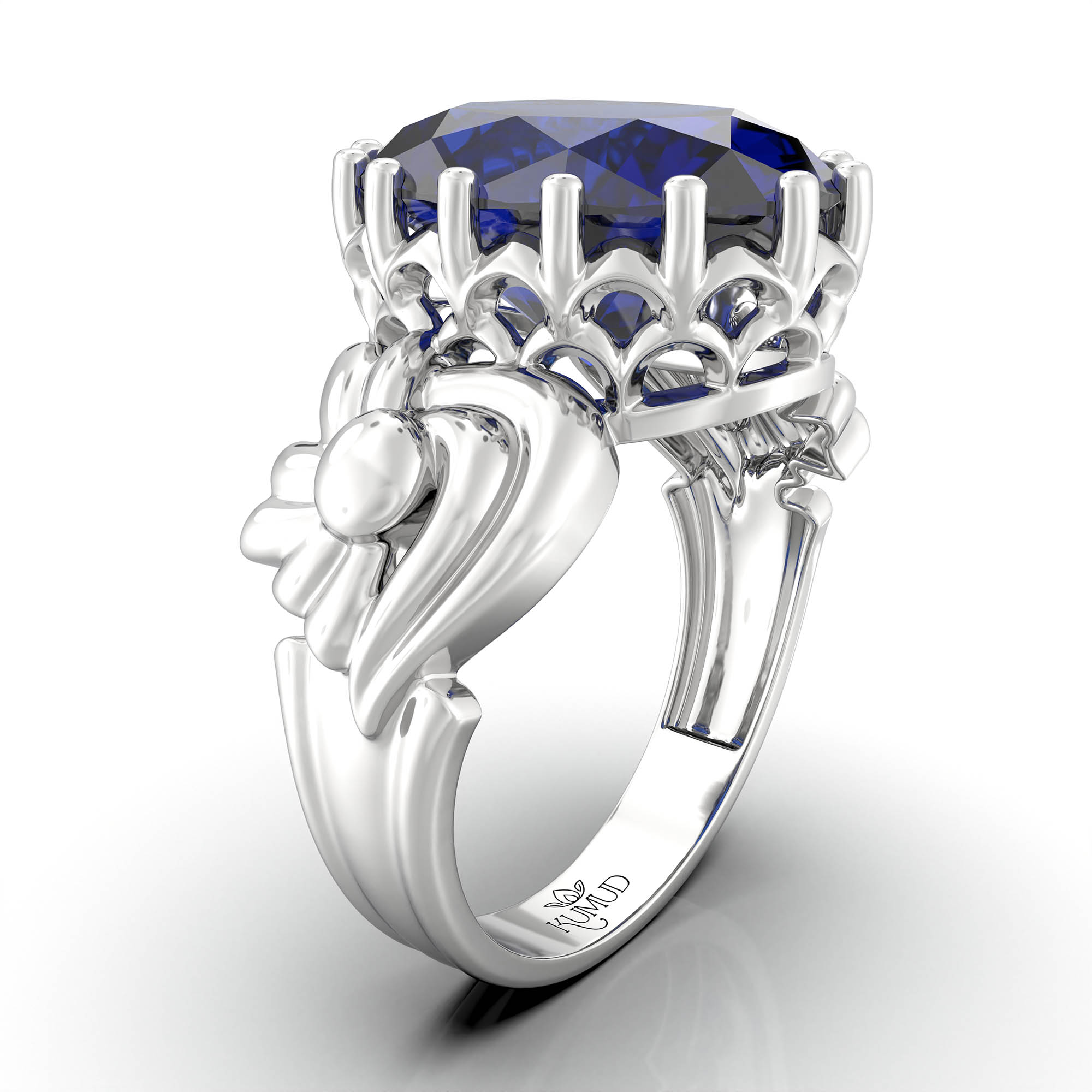Blue Sapphire (Neelam) Ring for Women in 925 Sterling Silver – Oval 13x10 mm, Prong Setting, 2.4 g (Design KA-2) thumbnail