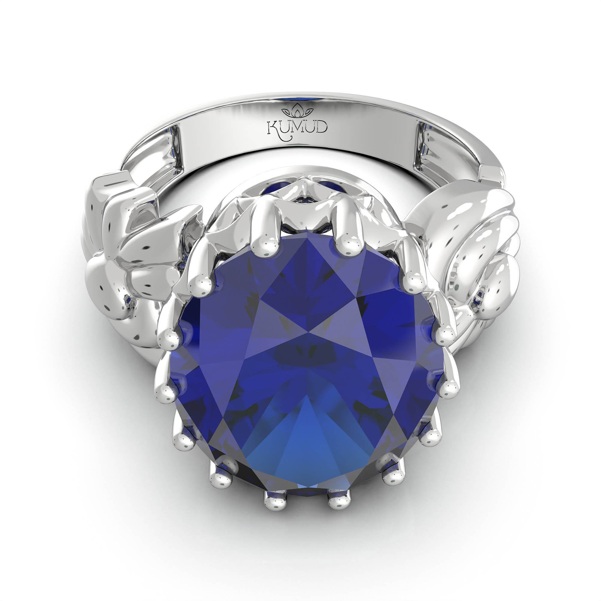 Blue Sapphire (Neelam) Ring for Women in 925 Sterling Silver – Oval 13x10 mm, Prong Setting, 2.4 g (Design KA-2) thumbnail