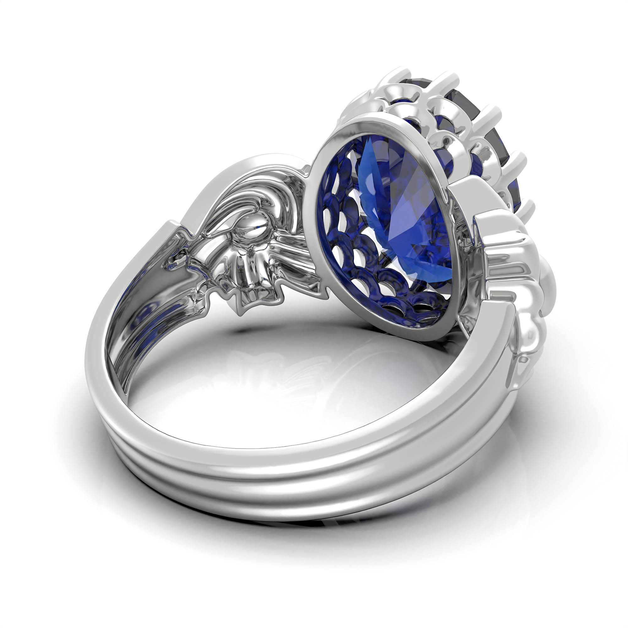 Blue Sapphire (Neelam) Ring for Women in 925 Sterling Silver – Oval 13x10 mm, Prong Setting, 2.4 g (Design KA-2) thumbnail