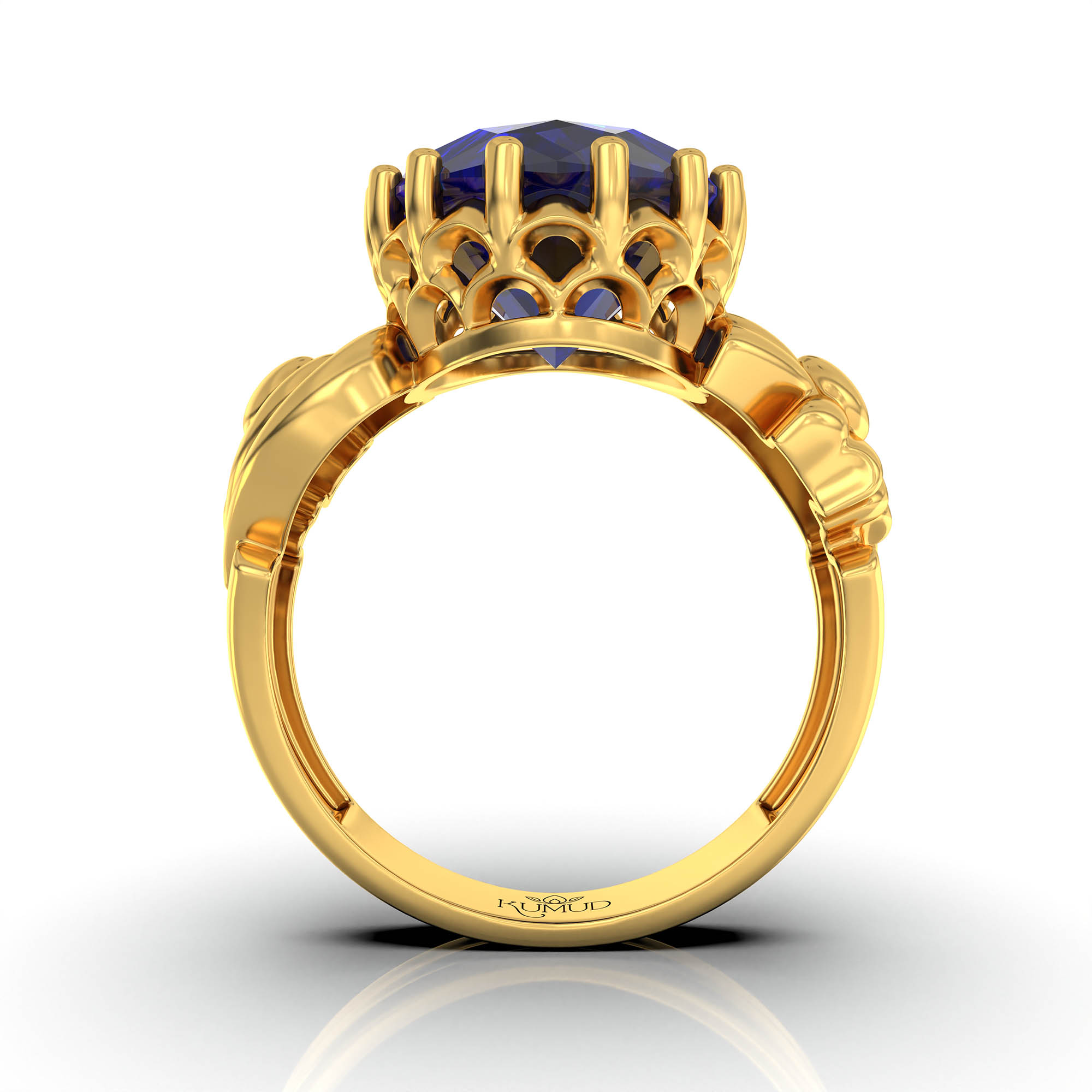 Blue Sapphire (Neelam) Antique Ring for Women in 22K Yellow Gold – Oval 13x10 mm, Prong Setting, 4 g (Design KA-2) thumbnail