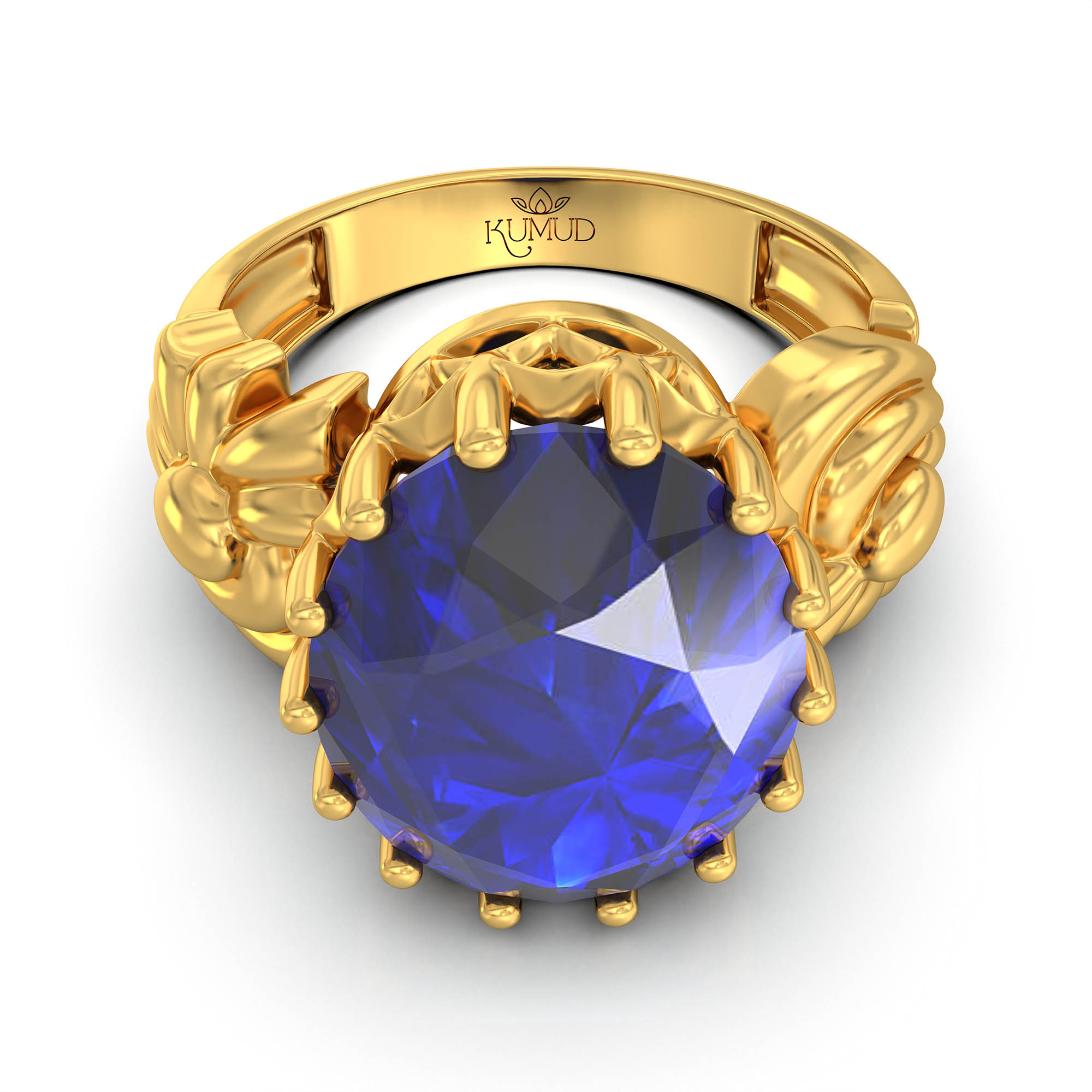 Blue Sapphire (Neelam) Antique Ring for Women in 22K Yellow Gold – Oval 13x10 mm, Prong Setting, 4 g (Design KA-2) thumbnail
